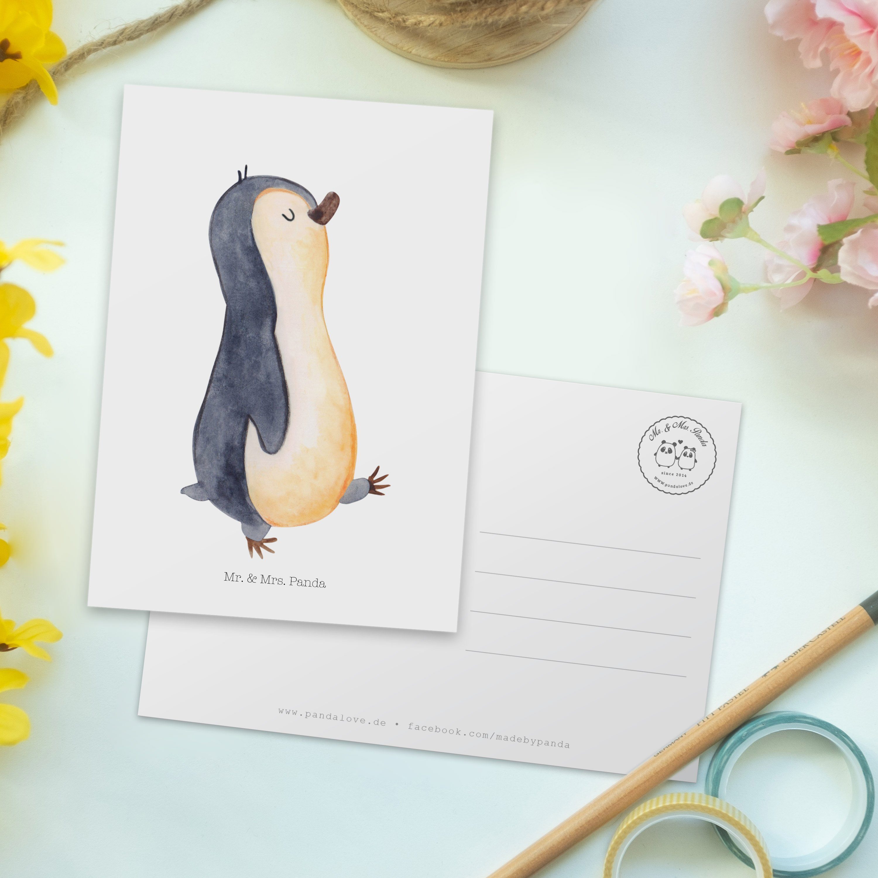 & Postkarte Kar Mr. Pinguin Mrs. Weiß - marschierend - spazieren, Ansichtskarte, Geschenk, Panda