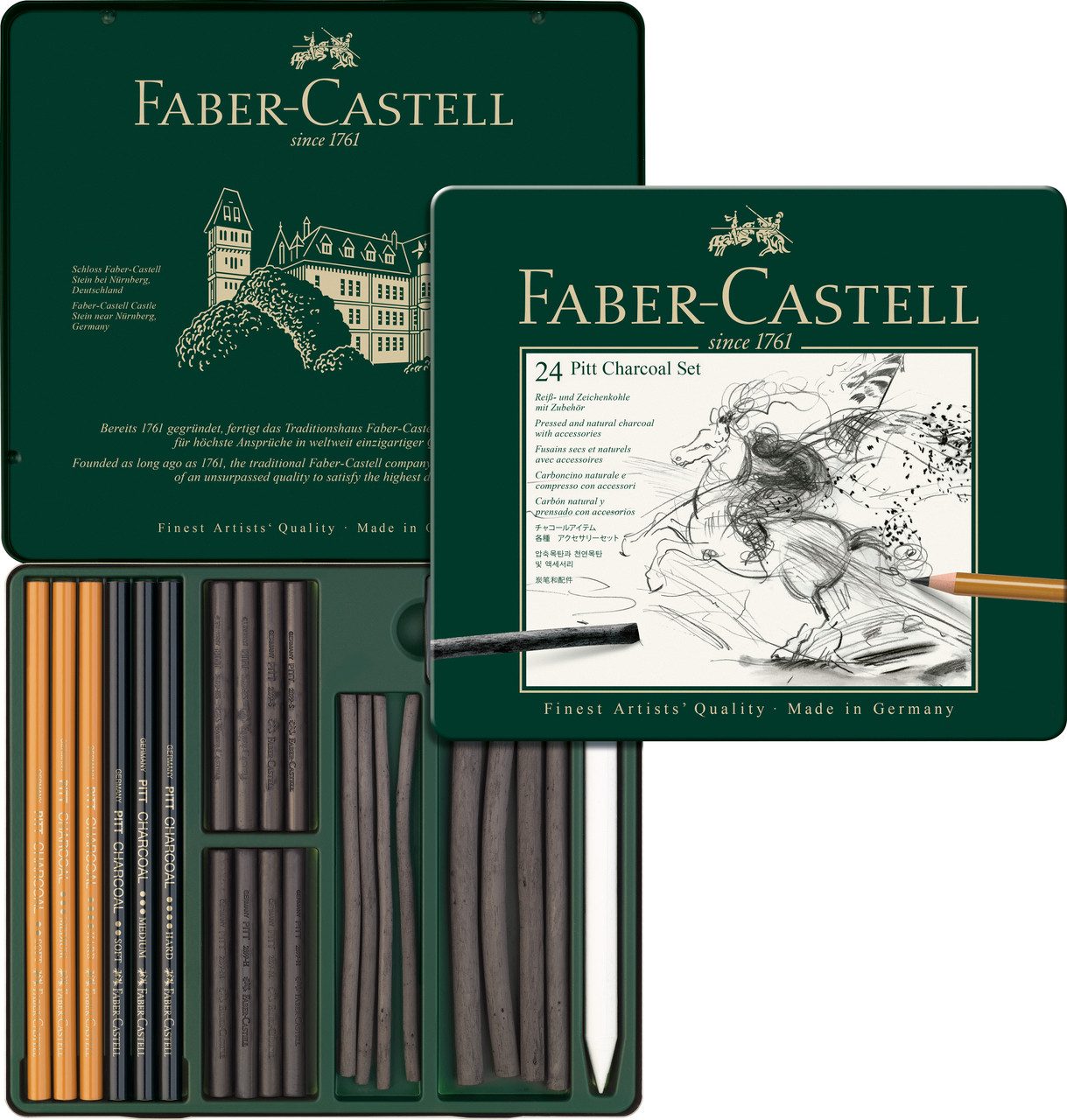 Faber-Castell Kohlestift Pitt Charcoal Set, 24-tlg Set für Künstler im Metalletui Карандаши und Zubehör