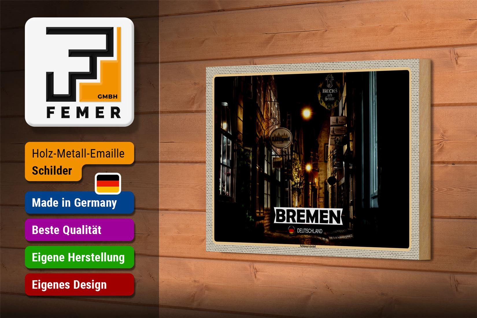 Femer GmbH Holzbild Städte Bremen Deutschland Schnoorviertel 18x12 cm, (1 St), Glatte Holzfaserplatte (MDF), vorn beschichtet