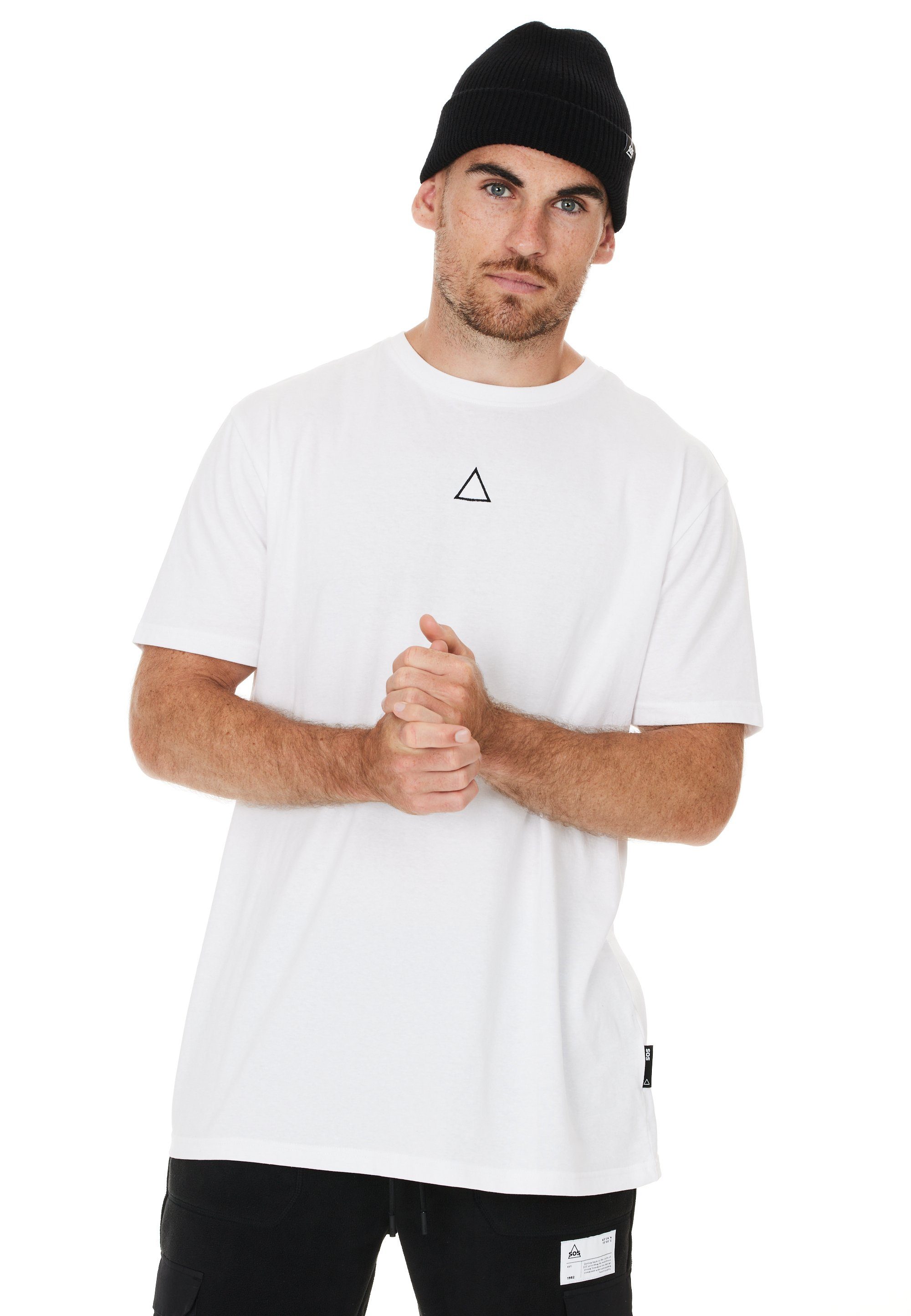 (1-tlg) auf aufgesticktem Kobla Front Markenlogo der mit T-Shirt weiß SOS