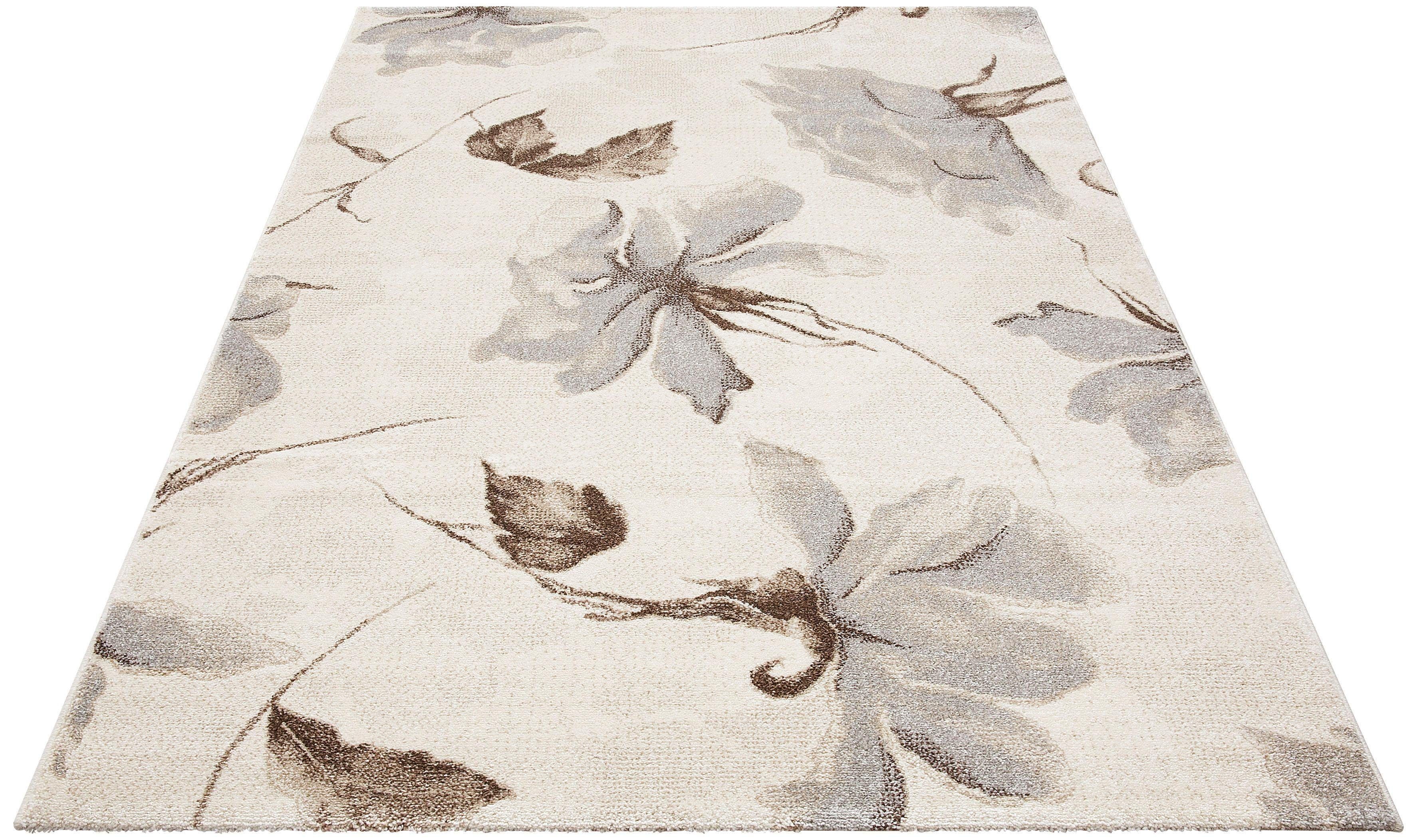 Teppich Sofia, my weich Muster, florales flacher Design, Blumen beige home, 13 mm, rechteckig, Teppich, Höhe