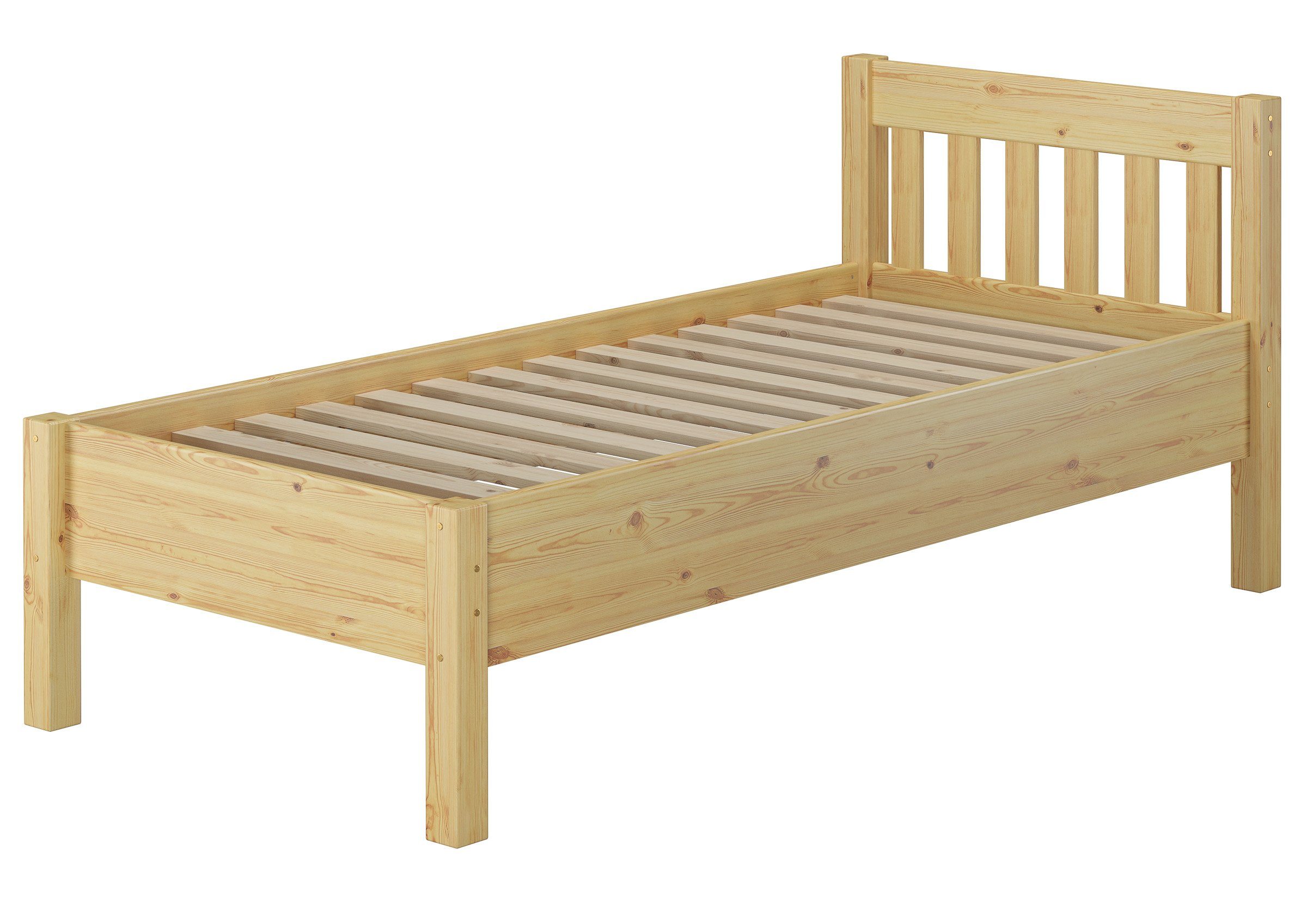 ERST-HOLZ Bett Kiefer Massivholzbett Seniorenbett Natur 90x200, lackiert Hohes Kieferfarblos