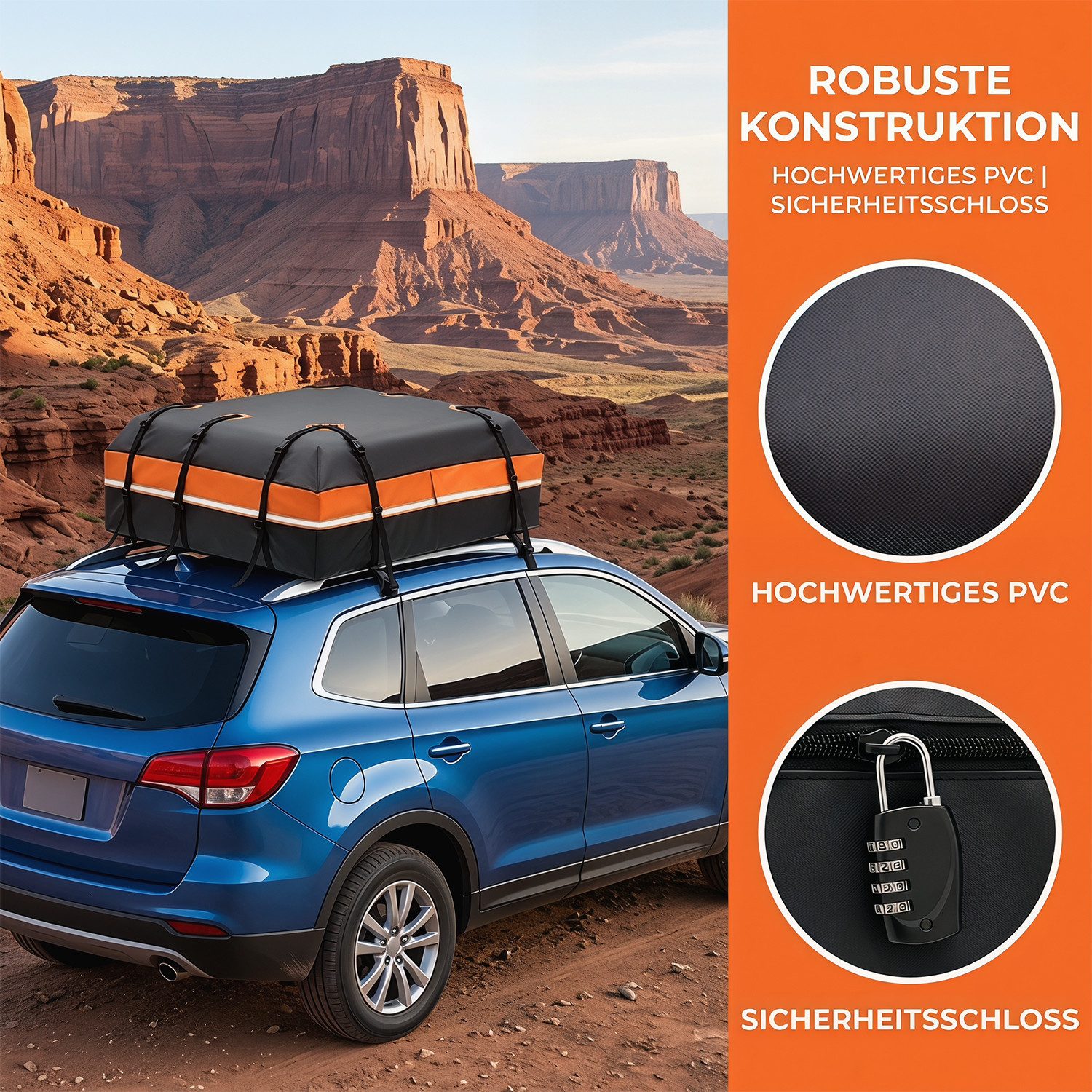 AKKEE Dachbox Auto 600L Faltbare Wasserdicht mit Schloss Türhaken Tragetasche, 132 x 100 x 43 cm – Bild 4 von 5