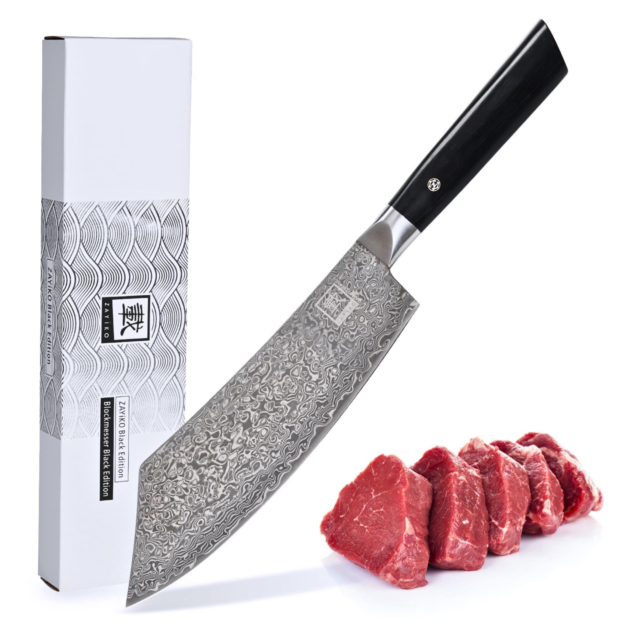 OTTO Kochmesser Black Edition Damast Blockmesser I 20cm Klinge I Pakkaholz, dunkler Damaststahl