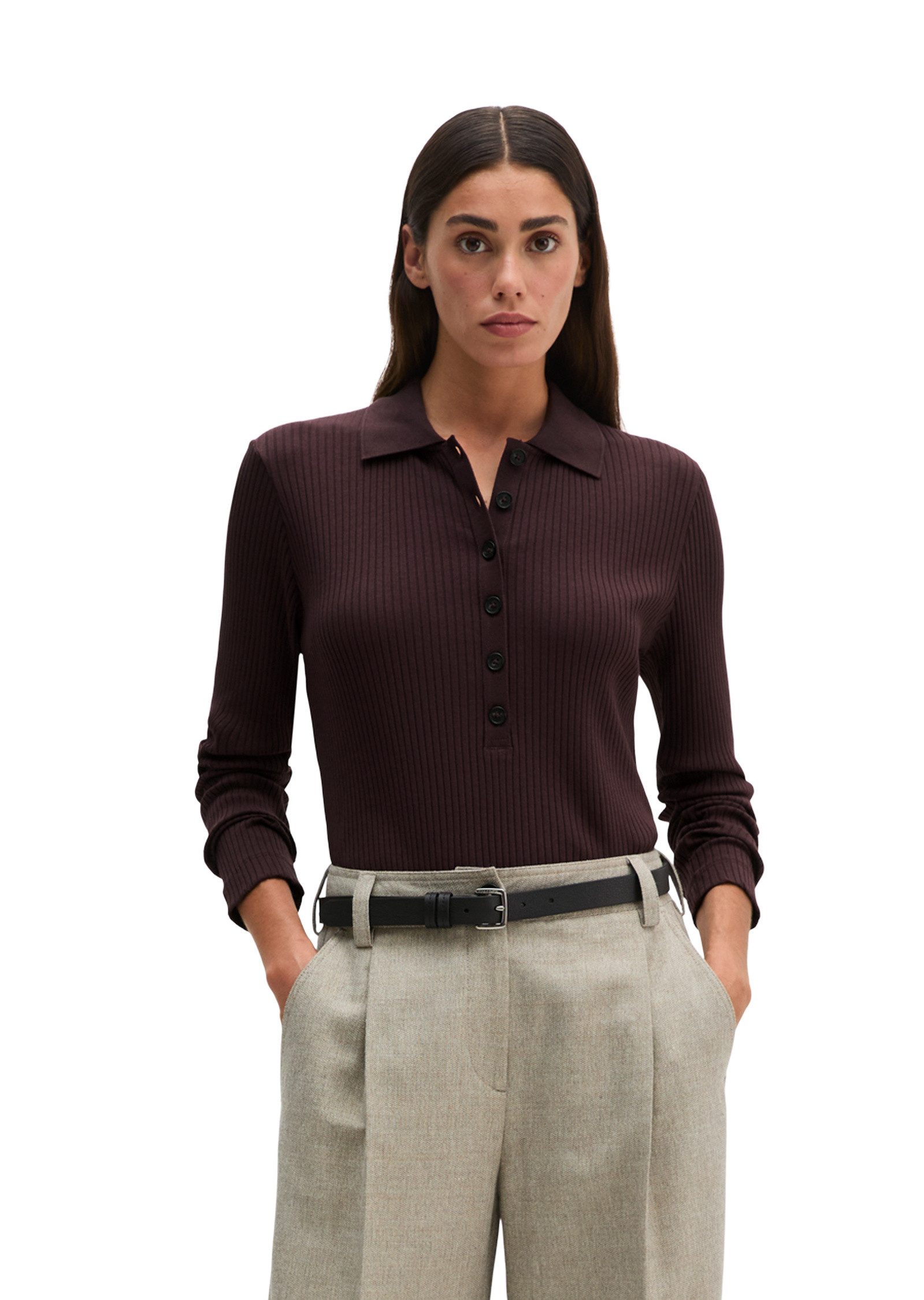 Marc O'Polo Langarm-Poloshirt aus Bio-Baumwoll-Modal-Stretch-Jersey