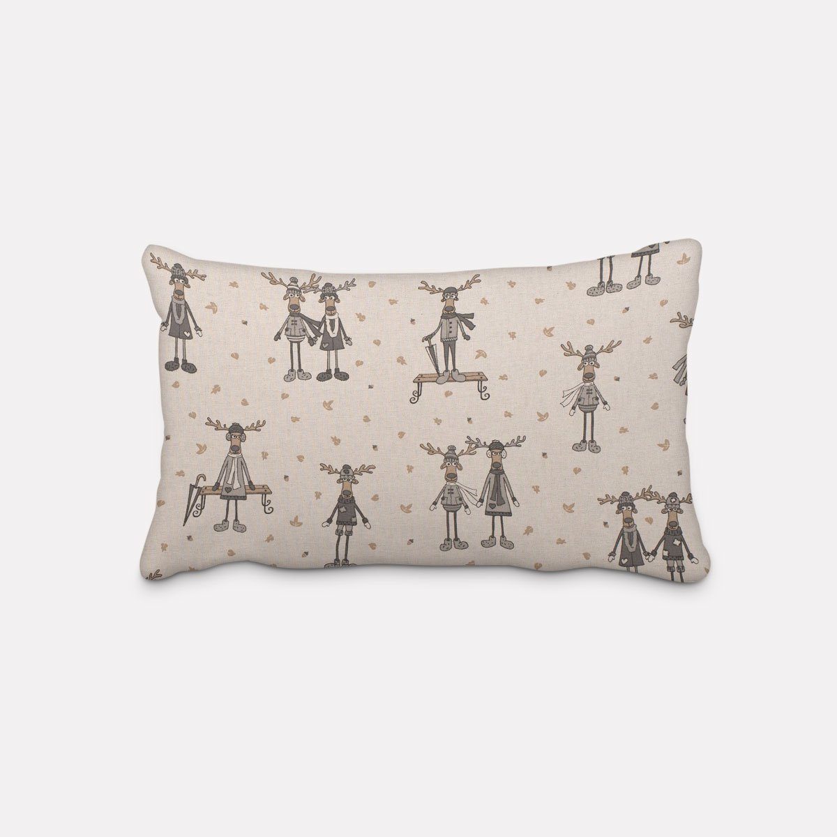SCHÖNER LEBEN. Dekokissen SCHÖNER LEBEN. Kissenhülle Moose Winter Elche Love natur grau beige