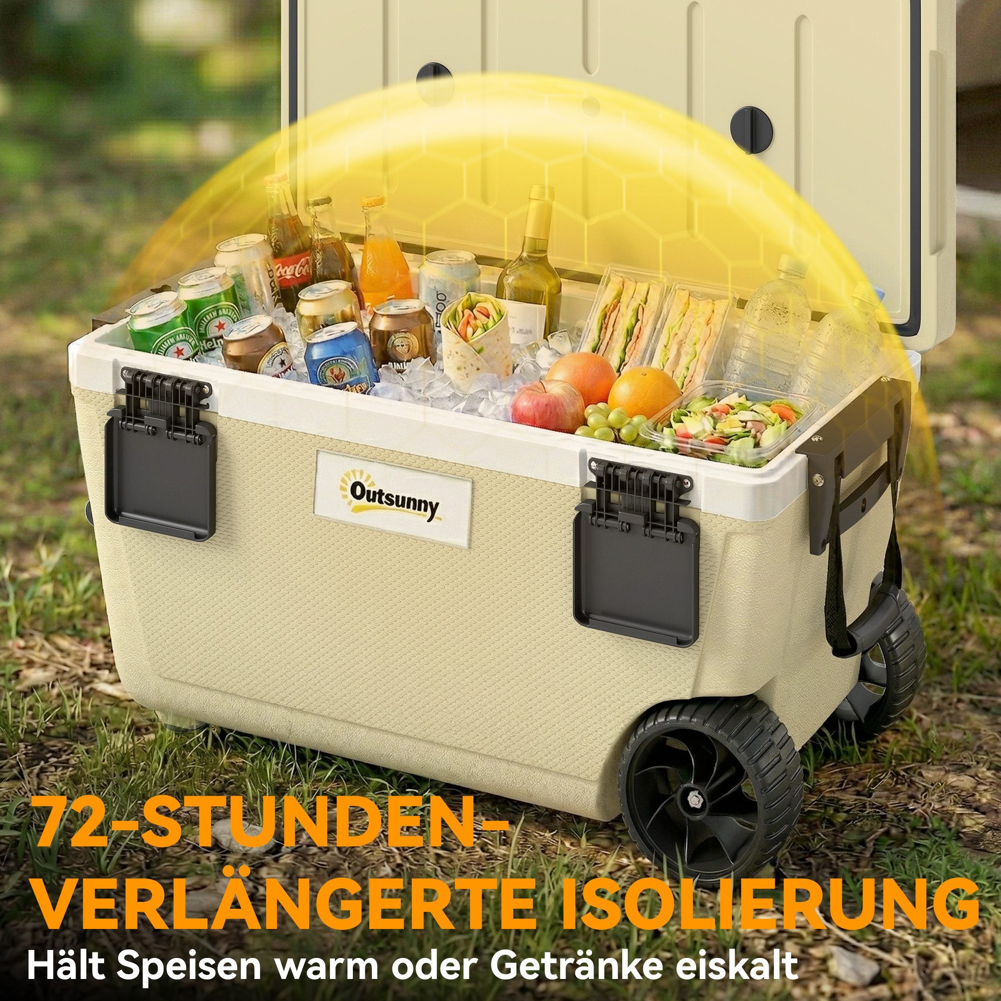 Outsunny Kühlbox Passive Thermobox 72 Std. Kühlung Tragbare Kühlbox ohne Strom, 70 l, für Camping Picknick – Bild 4 von 5