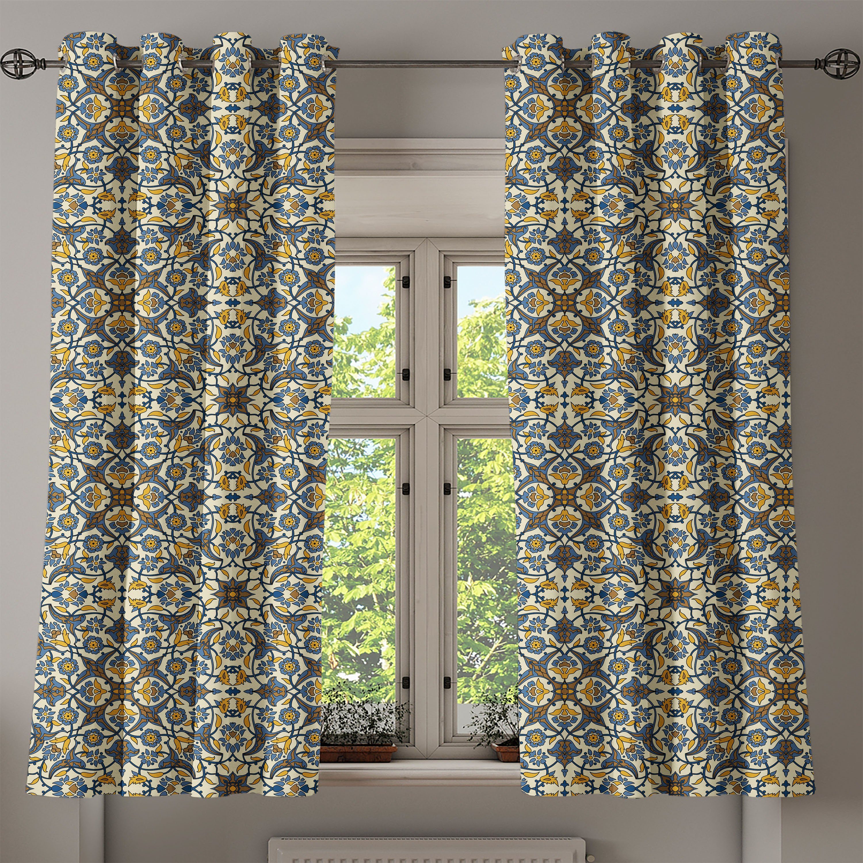 2-Panel-Fenstervorhänge Wohnzimmer, Türkisch-Muster für Dekorative Blume Schlafzimmer Abakuhaus, Gardine