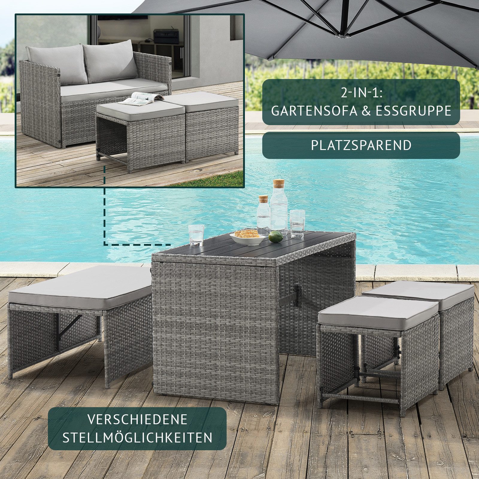 SVITA Gartenlounge-Set ATHINA, Platzsparend, umbaubar, Tisch günstig online kaufen