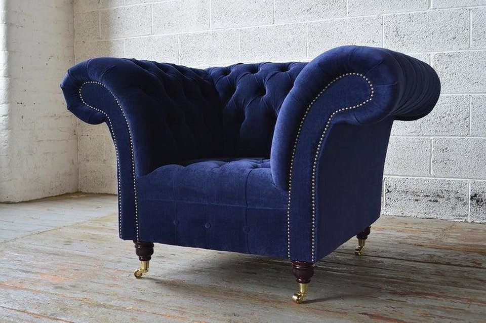 Xlmoebel Chesterfield-Sofa Chesterfield 1-Sitzer Couch aus Textil in Blau, 1 Teile, Made in Europa