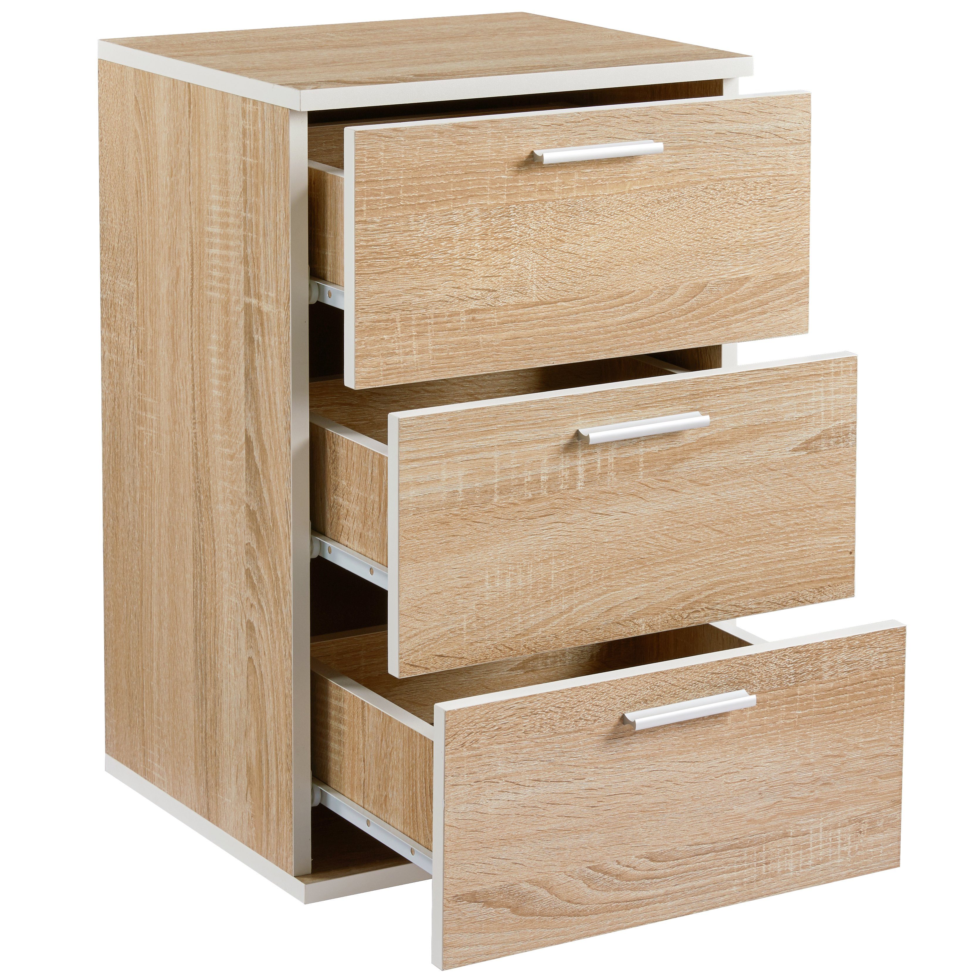 Yaheetech Nachtschrank hoch 59cm 3 Schubladen, Light Oak