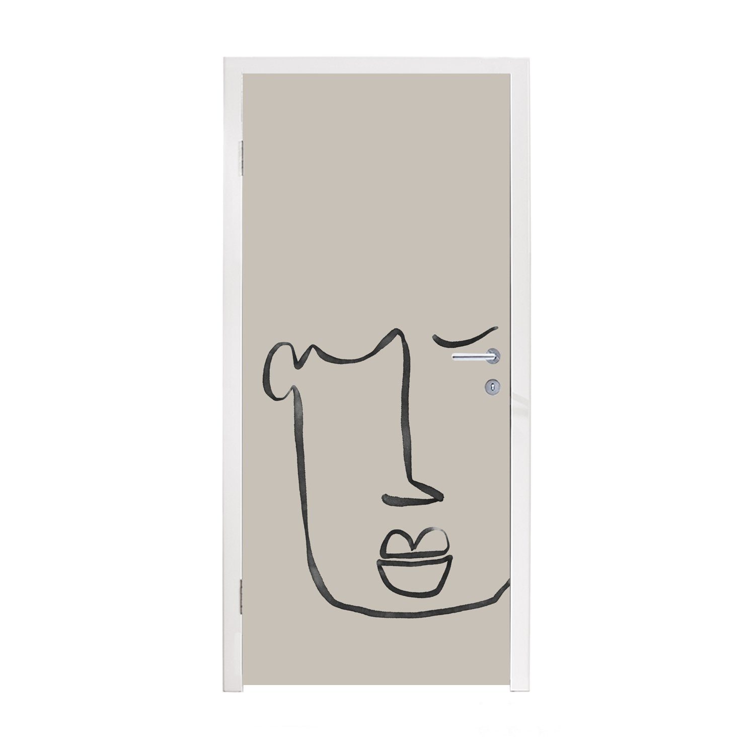 MuchoWow Türtapete Gesicht - Abstrakt - Strichzeichnung, Matt, bedruckt, (1 St), Fototapete für Tür, Türaufkleber, 75x205 cm