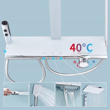 HOMELODY Duschsystem Duschset mit Booster-Spritzpistole Regendusche mit Thermostat 40℃, Set, Thermostat mitBrausegarnitur, Thermostat mitBrausegarnitur