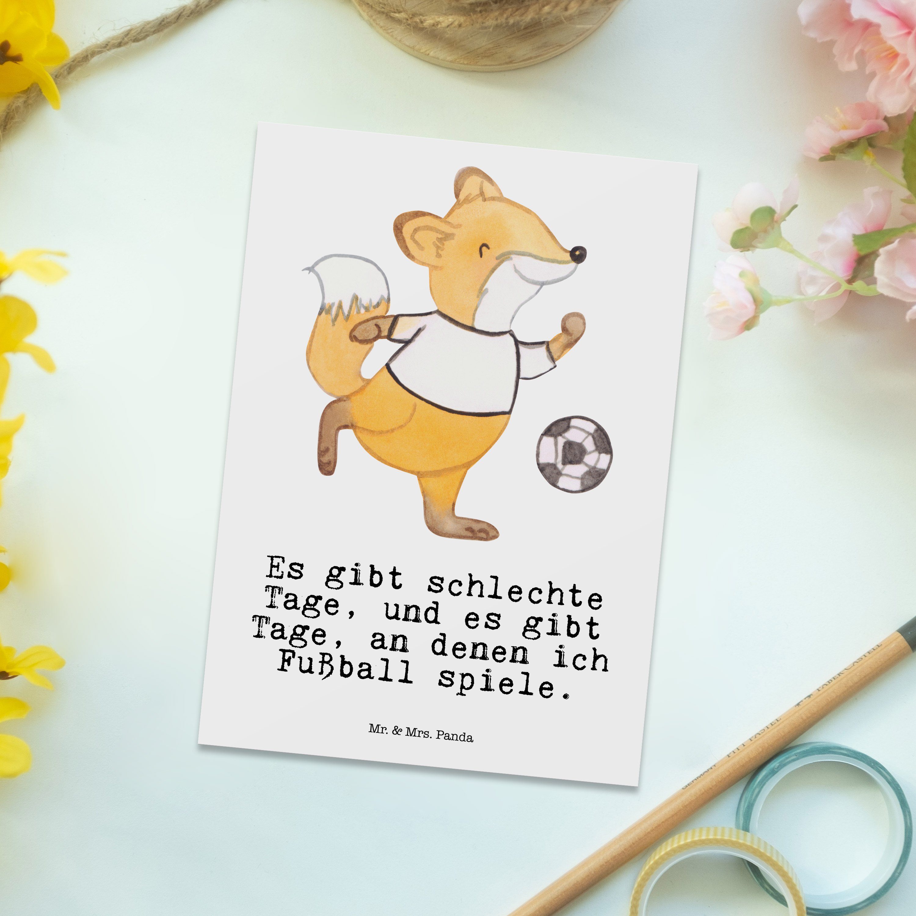 - Postkarte spielen Fußball Grußkarte, Tage & Geschenk, Fuchs Sport, Mrs. - Bolze Mr. Weiß Panda