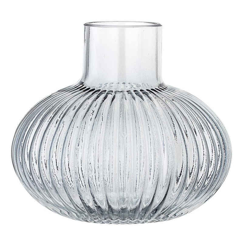 Bloomingville Dekovase Tinka Vase, Grey, Glass, Ø11,5cm x 10,5cm Glas bauchige Blumenvase Dekovase Rillen dänisches Design, grau