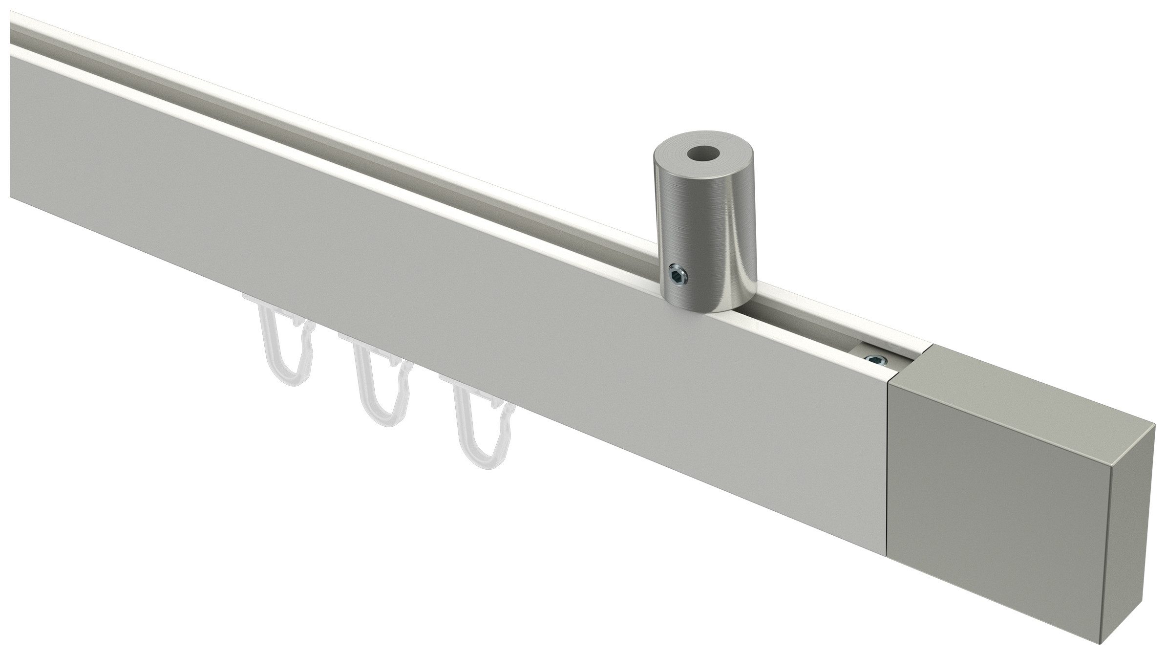 INTERDECO Innenlaufschiene Sonius Lox, 1-läufig, Fixmaß, kürzbar, Deckenmontage, Aluminium, Weiß / Edelstahl-Optik / Bicolor, 14x35