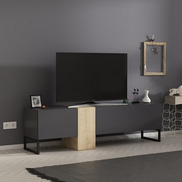moebel17 TV-Regal TV Lowboard Anthrazit Saphir mit Metall Füße 9161, modernes TV Lowboard in Anthrazit Saphir und grifflosen Türen