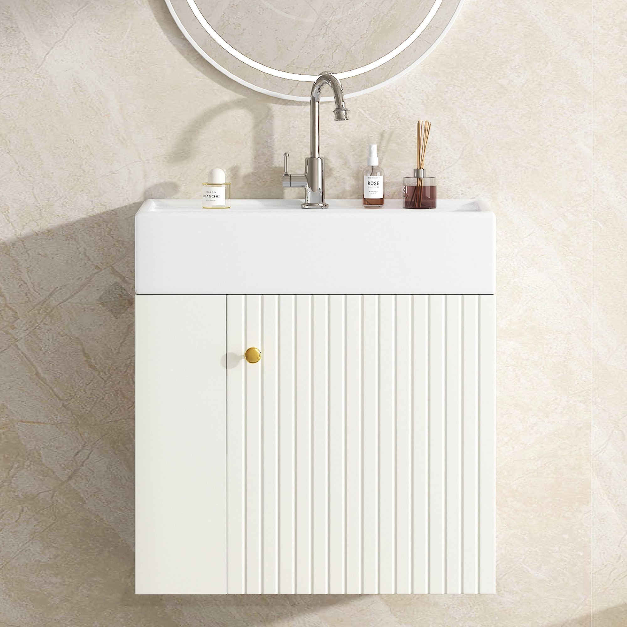 Flieks Waschtisch (1-St., Badschrank Badezimmermöbel wandhängend), Waschbeckenunterschrank mit Waschbecken Badmöbel in Breite 55 cm