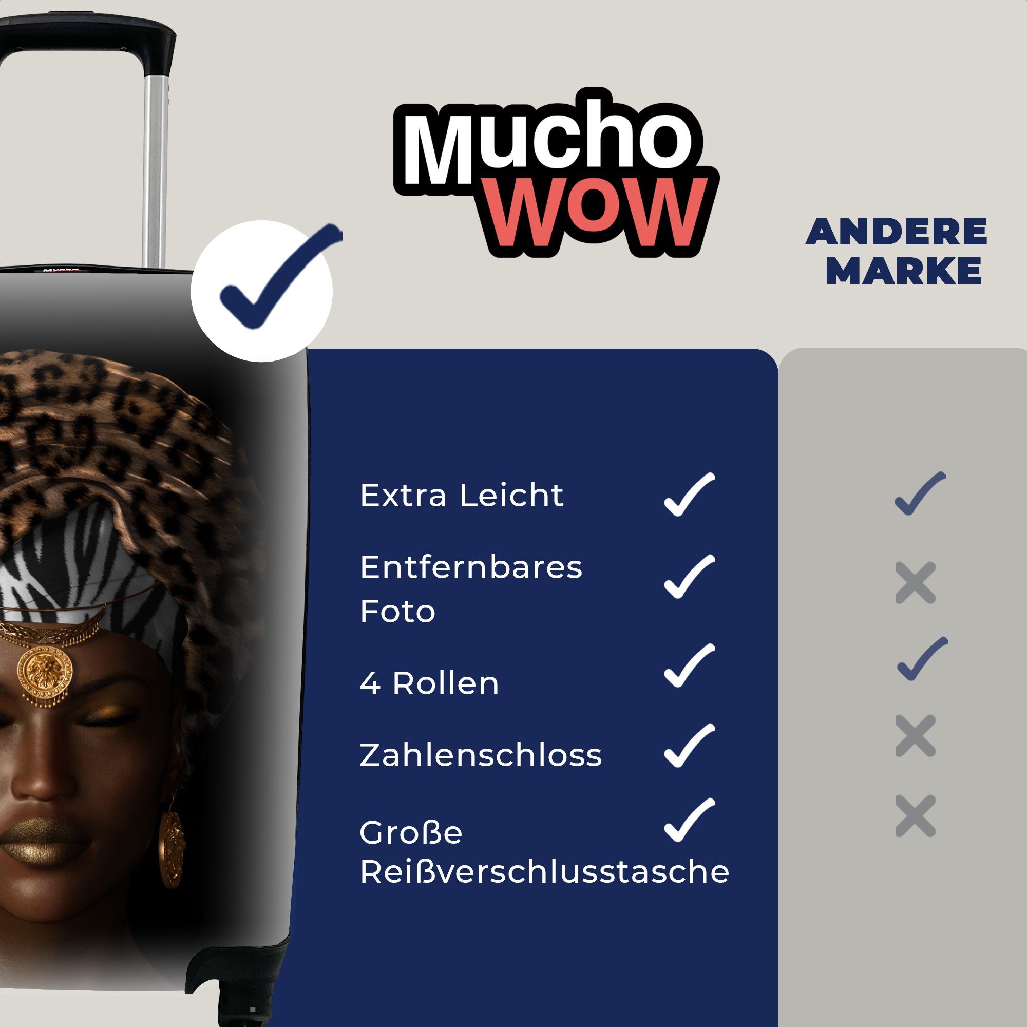 rollen, Handgepäck - Rollen, Handgepäckkoffer - MuchoWow mit für Frau 4 Ferien, Reisekoffer Reisetasche Trolley, Braun, Kopftuch