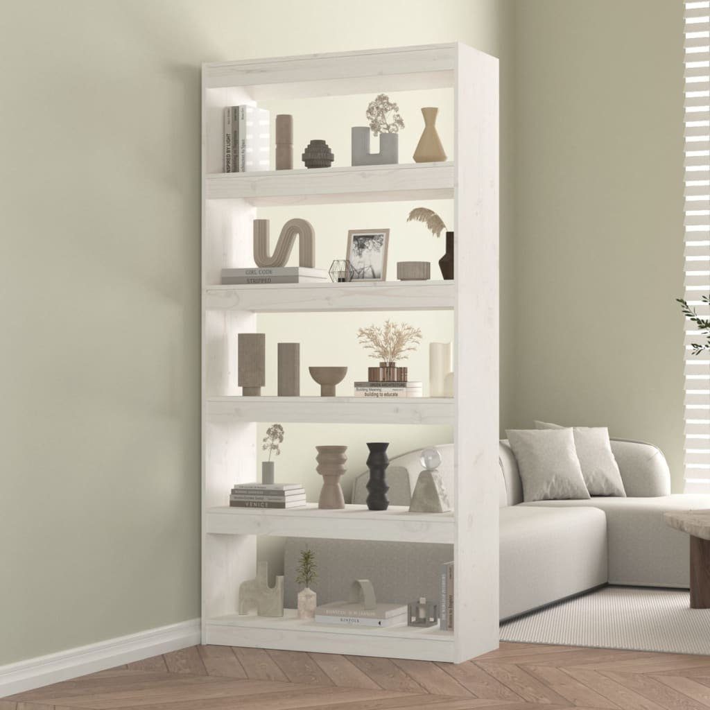 furnicato Bücherregal Bücherregal/Raumteiler Weiß 80x30x167,4 cm Massivholz Kiefer