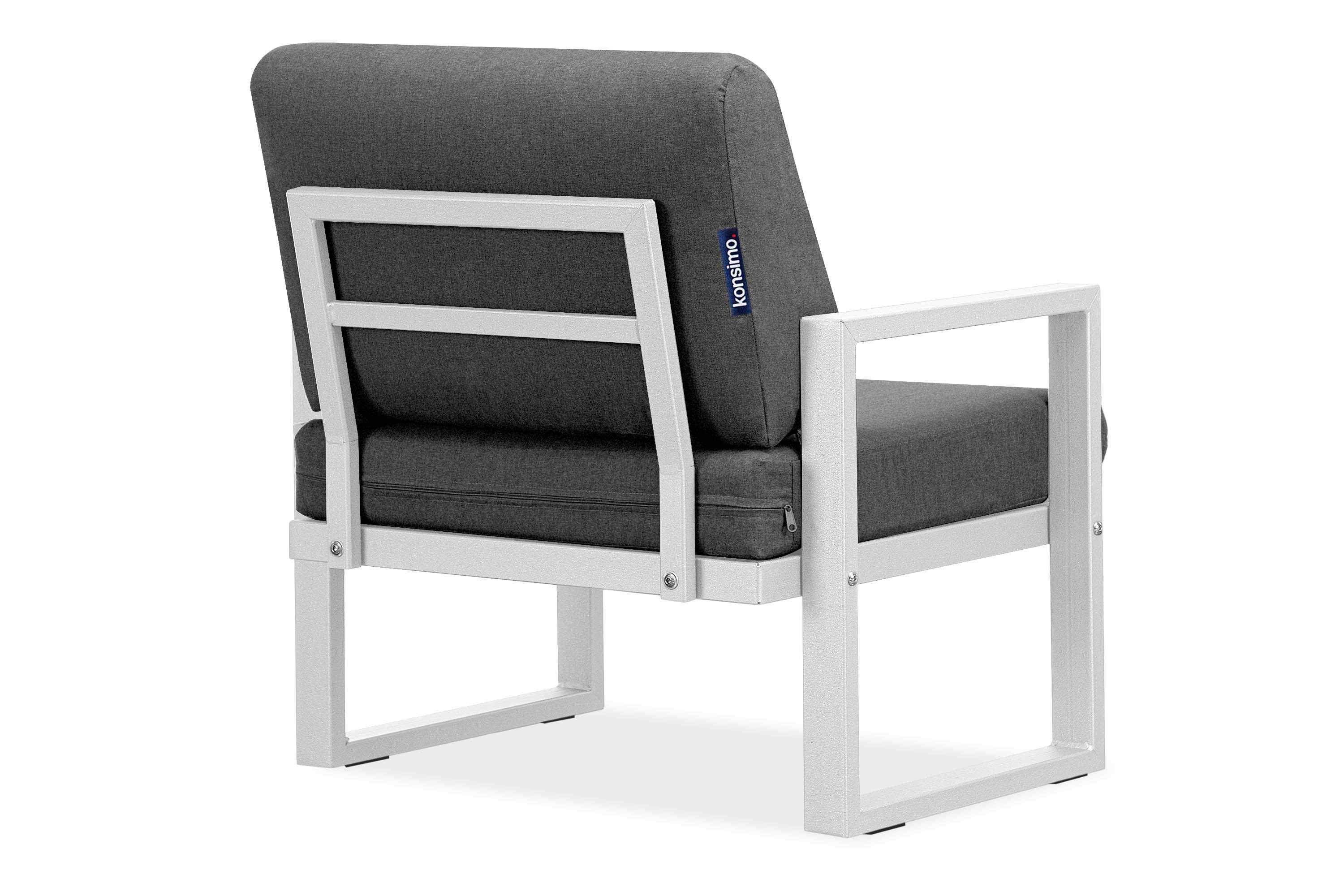 Konsimo pflegeleicht, und und grau FRENA Gartensessel wasserabweisend, schmutz- bequeme Rückenkissen, Sitz- Sessel), UV-Beständigkeit Garten-Sessel / weiß (1x