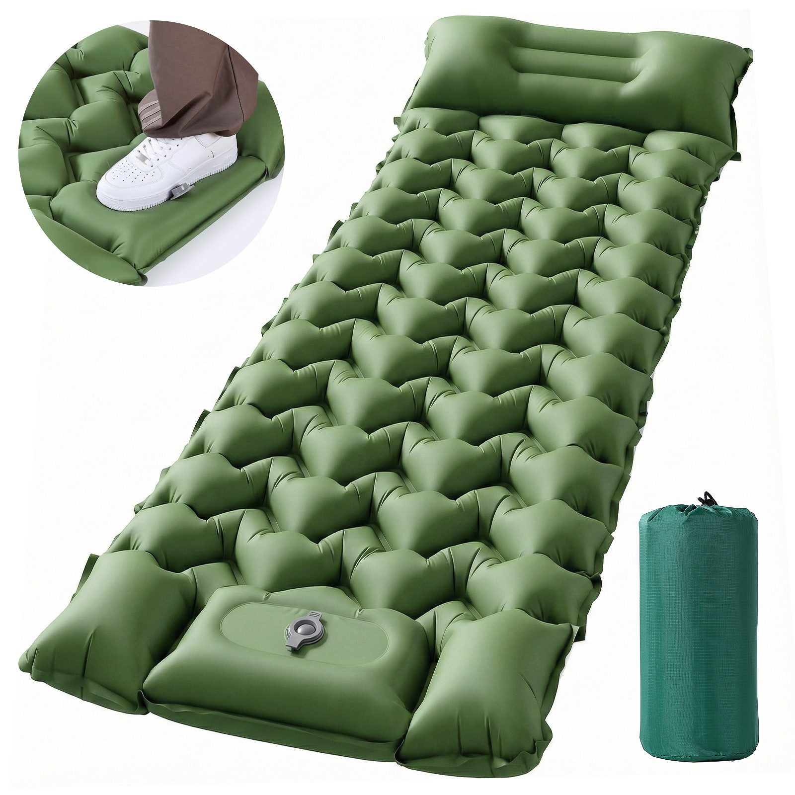 Camping Isomatte selbstaufblasend 10cm mit Fußpumpe Kissen Wasserdicht