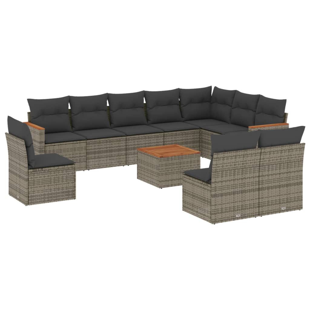 vidaXL Gartenlounge-Set 11-tlg. Garten-Sofagarnitur mit Kissen Grau Poly Rattan, (1-tlg)