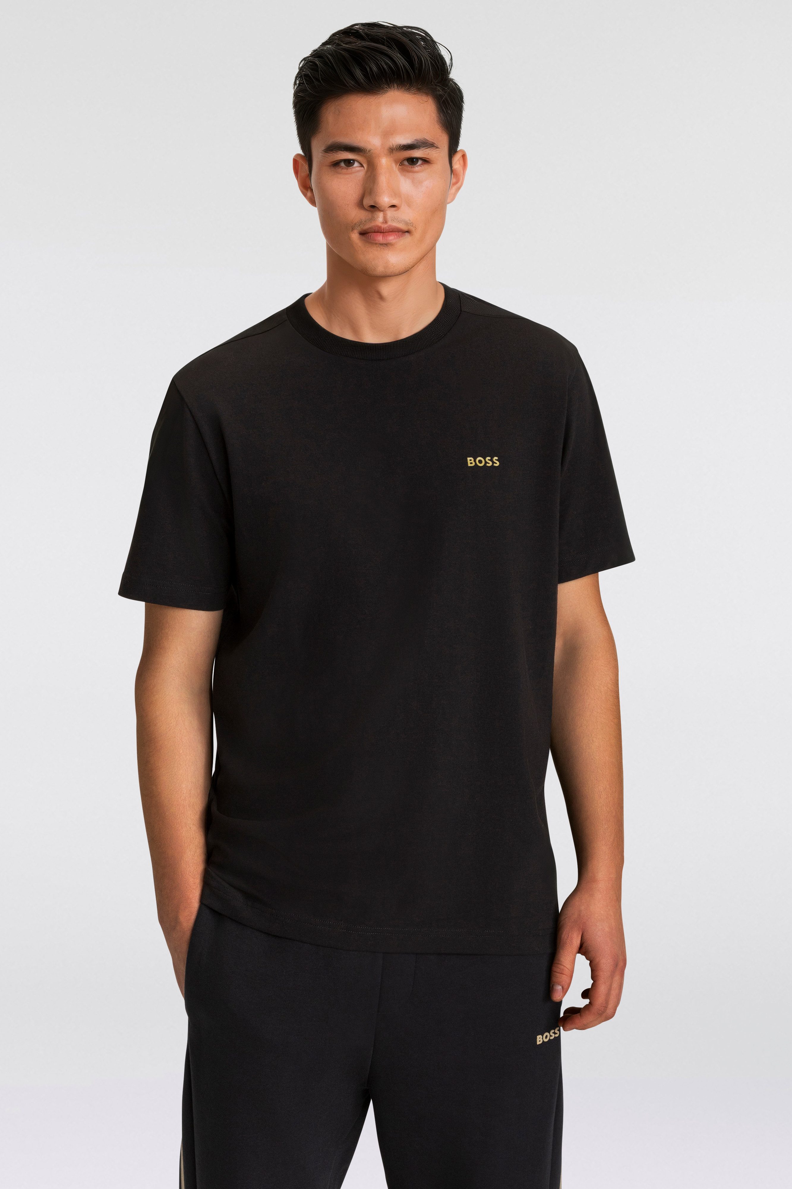 BOSS GREEN Rundhalsshirt Tee mit gummiertem Kontrast-Logo günstig online kaufen