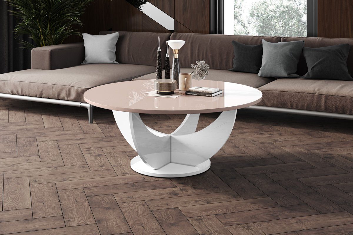 designimpex Couchtisch Design HRC-111 Hochglanz Wohnzimmertisch Rund Tisch ?100 cm x 40 cm Cappuccino Hochglanz - Weiß Hochglanz | Couchtische