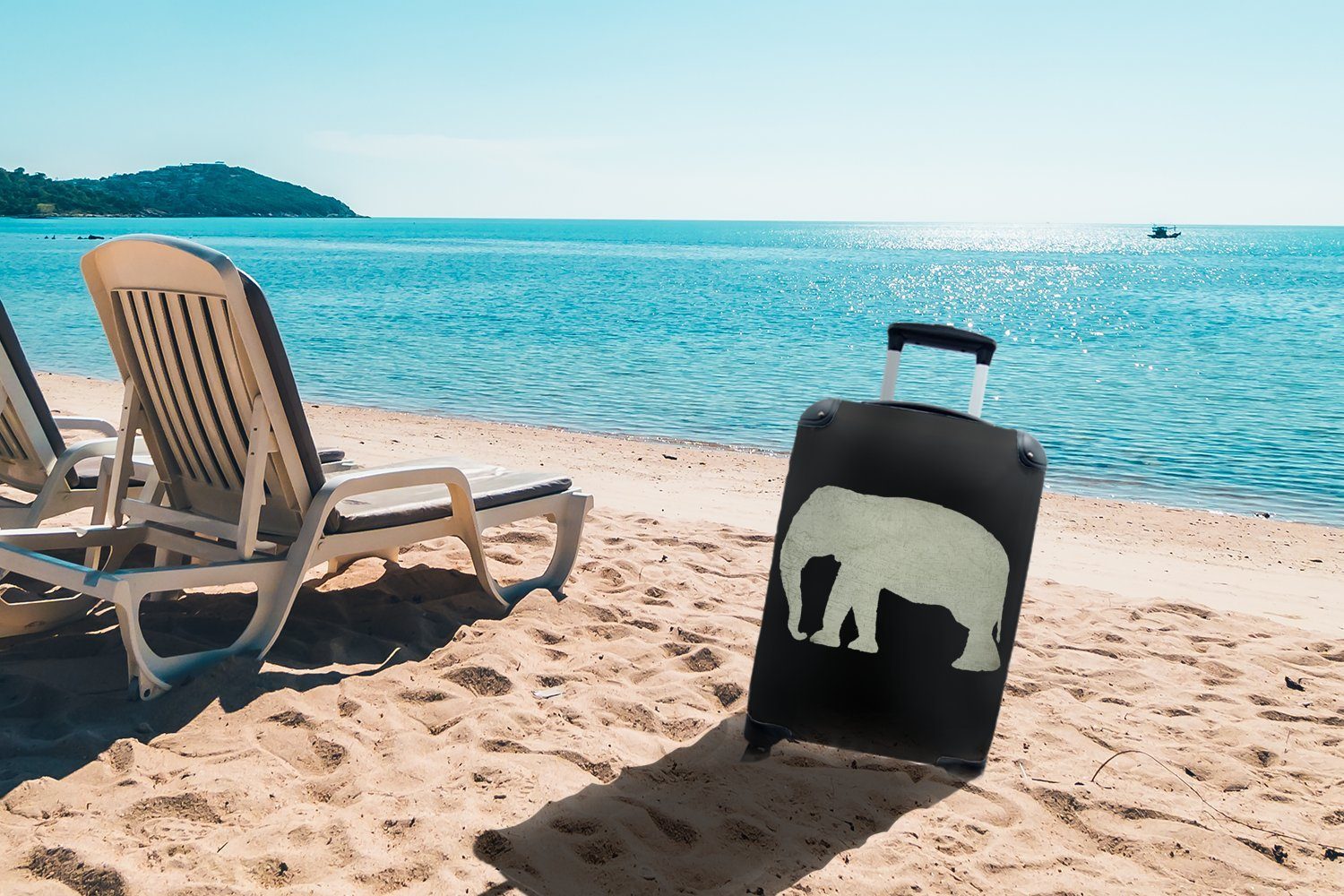 MuchoWow Handgepäckkoffer Elefant - 4 Trolley, Karte Ferien, Handgepäck Reisetasche mit Rollen, - für Retro, rollen, Reisekoffer