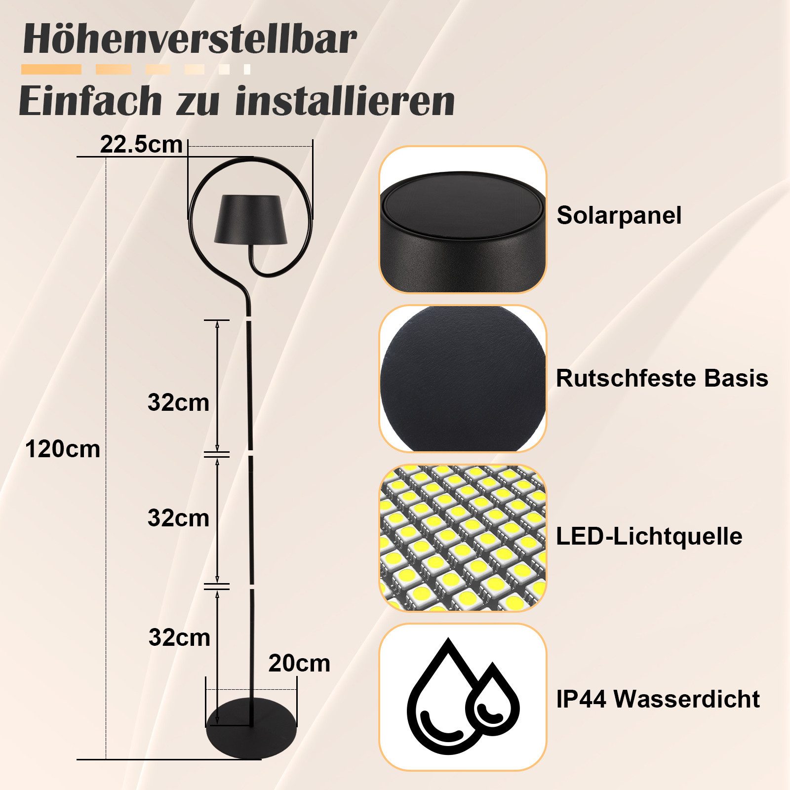 ZMH Außen-Stehlampe Solar Stehlampe Dimmbar LED Stehleuchte Weiß/Schwarz, L günstig online kaufen
