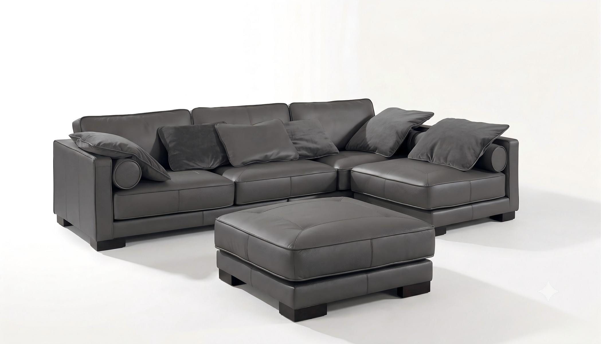 Salottini Ecksofa Luxus Ecksofa Bartolo Wohnlandschaft Leder Eckcouch grau, Handarbeit