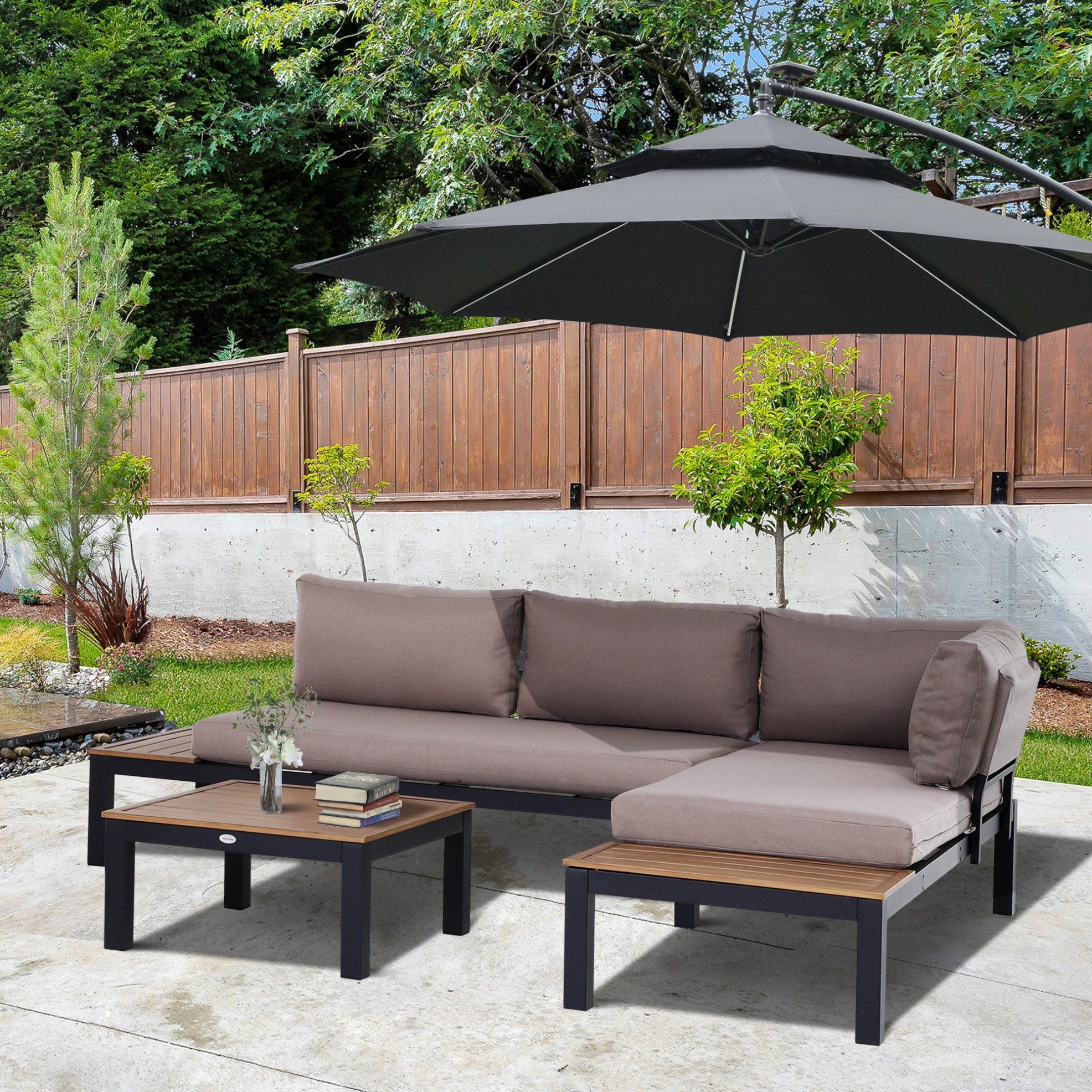 OKWISH Gartenlounge-Set 3-teiliges Gartenmöbel-Set 164 x 74 x 69 cm, Sofa Aluminium, (Set, 3-tlg., Beistelltisch Möbelset aus Aluminium, für Terrasse und Balkon), Outdoor Sitzgruppe mit Kissen, Lounge Sofa Set für Gartenbereich