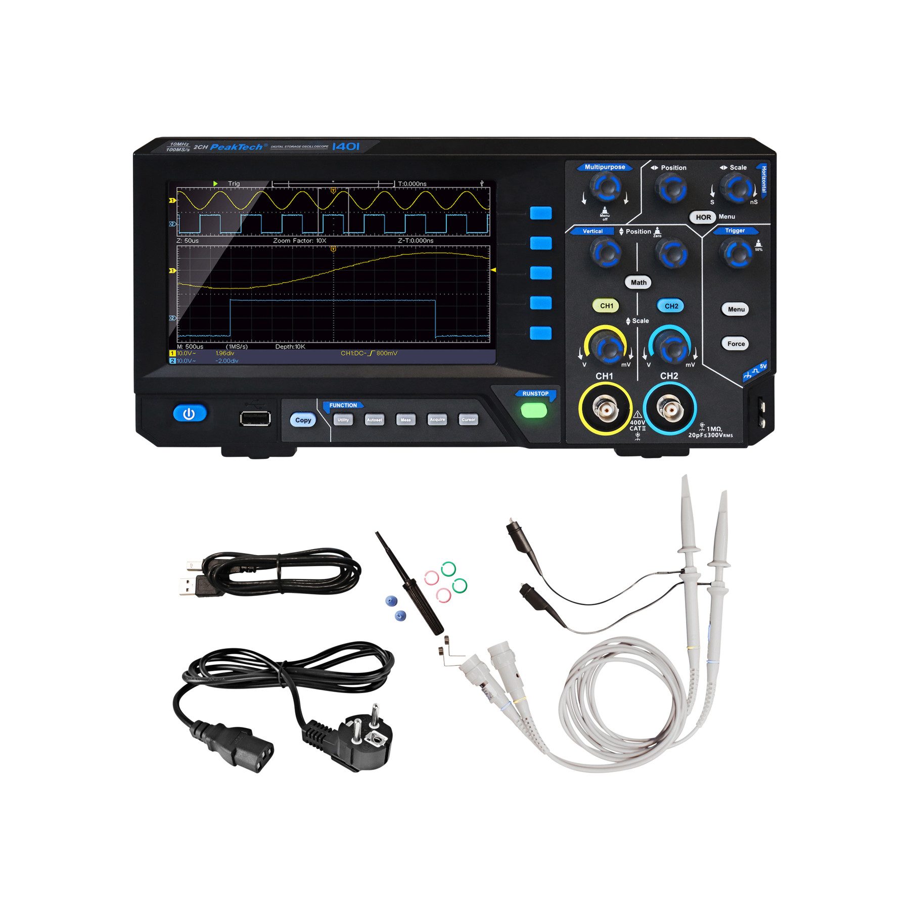 PeakTech Spannungsprüfer PEAKTECH Digital Speicher Oszilloskop, P 1401, 2