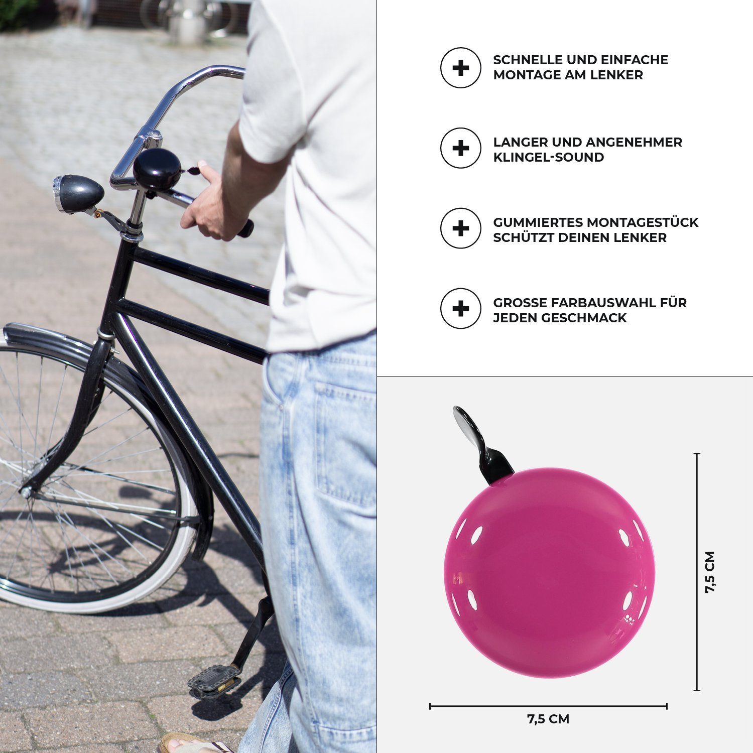 Fahrradklingel ZWEIRAD Metall Fahrradlenker Pink URBAN aus