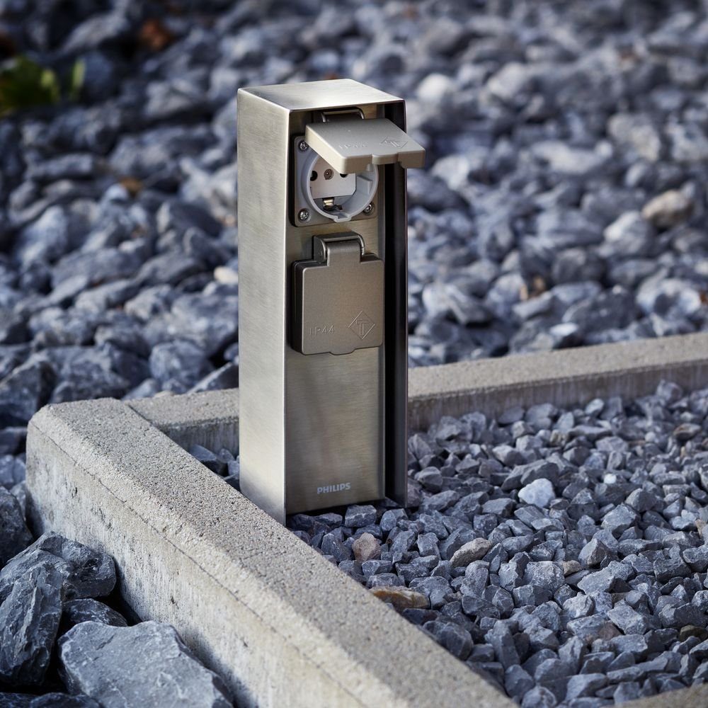 Philips AußenStehlampe »Schlichte Doppelsteckdose Rock aus Edelstahl
