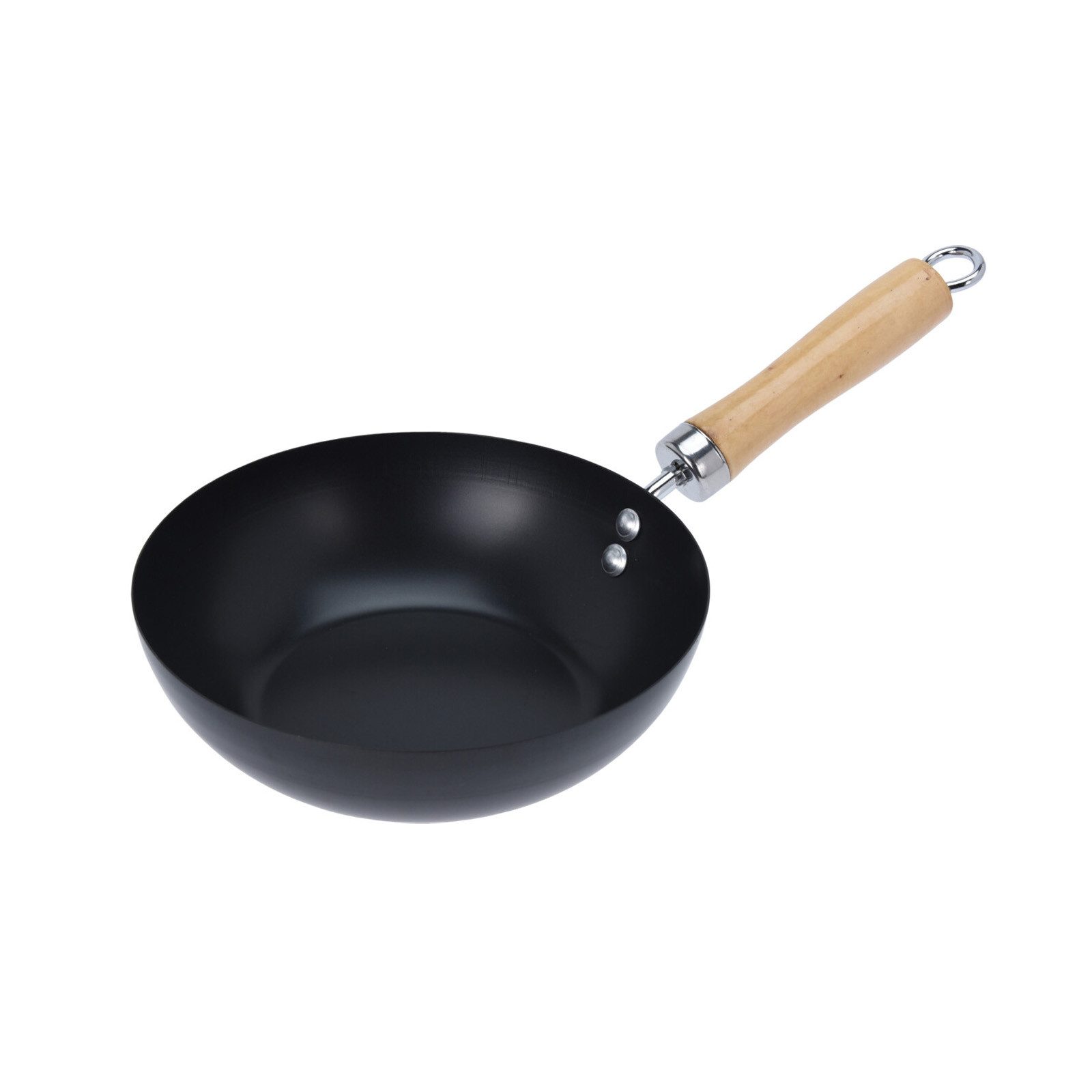HAC24 Wok Mini Wokpfanne Pfanne Bratpfanne für Gasherd Elektroherd Ceranfeld, Stahl (1-tlg), mit Holzgriff Ø 20 cm Antihaftbeschichtet