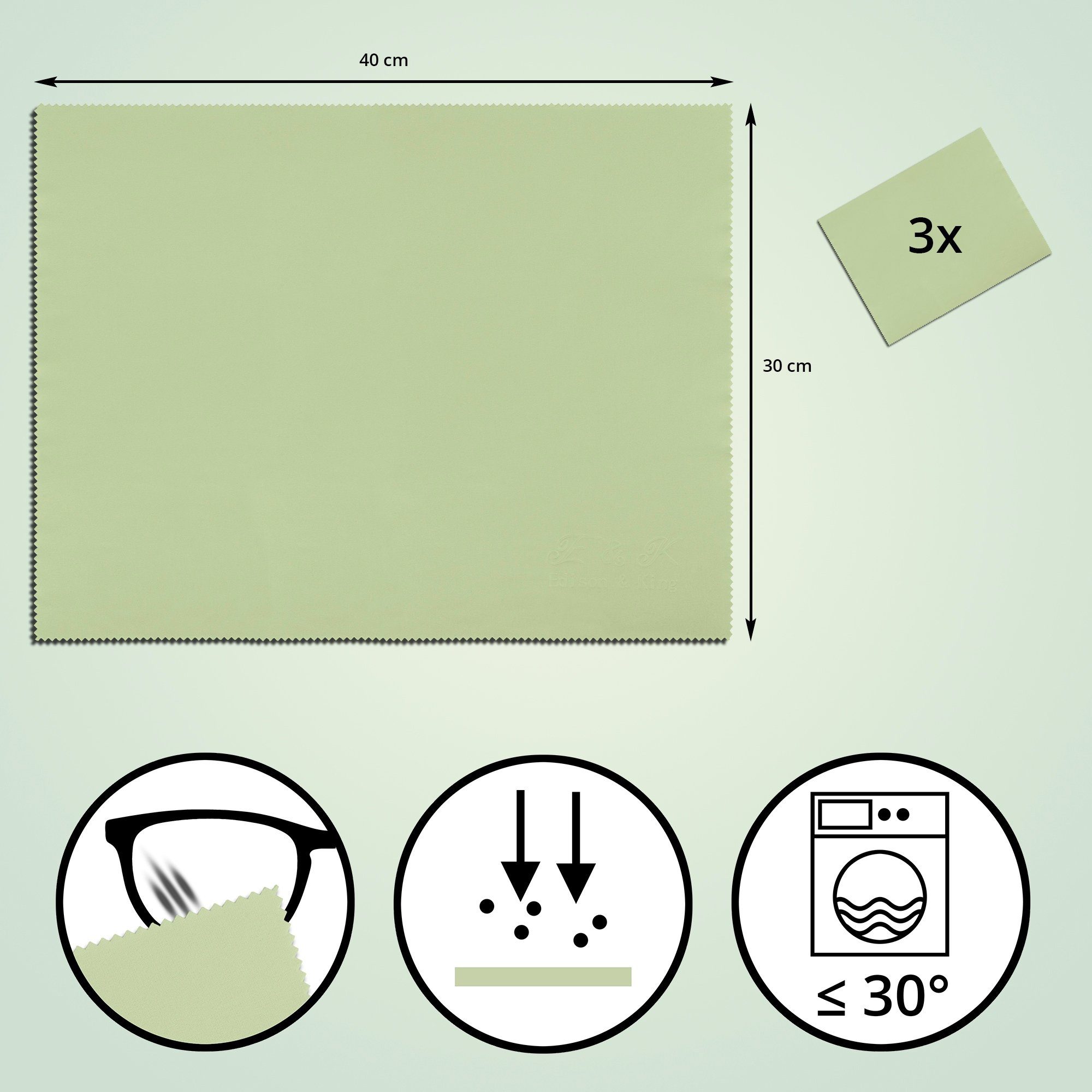 Edison & King biologisch abbaubare Mikrofasertücher, Multipack Mikrofasertuch (Microfaser, 30x40 cm, 3er Pack, 50% biol. abbaubar, Optikerqualität)