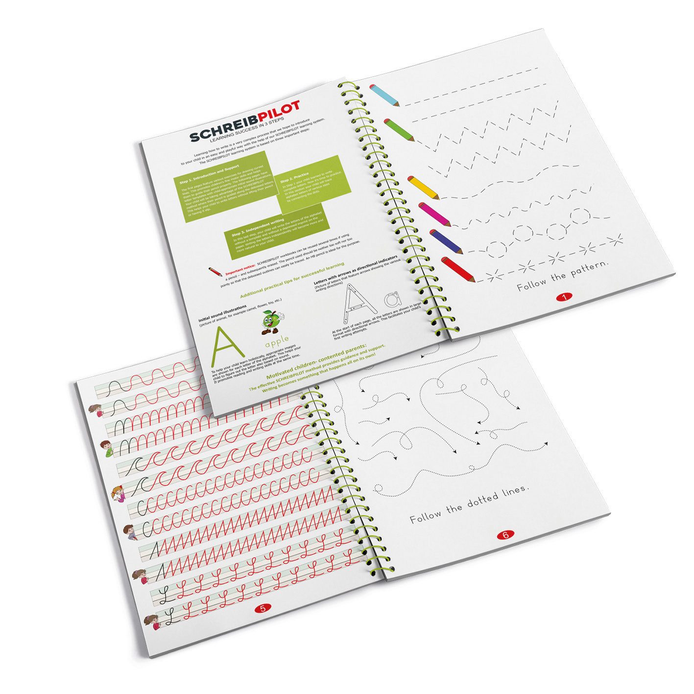 SCHREIBPILOT Schulheft Schreiblernhefte für ABC-Schützen mit vorgeprägten Buchstaben & Zahlen, Lernsystem entwickelt von Lehrern, Professoren und Schülern