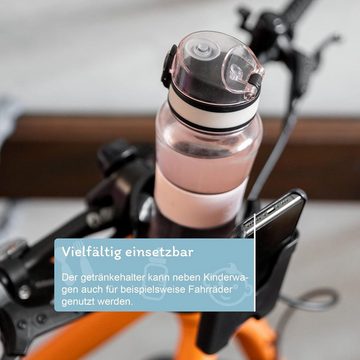 Galdem Becherhalter Universal Getränkehalter Fahrrad Kinderwagen Handyhalter, mit Handyhalterung 360° Gelenk