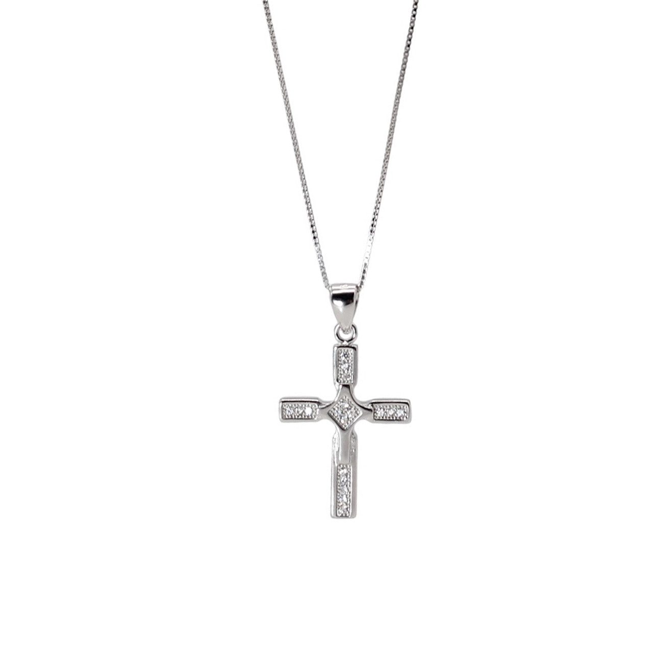 Kreuzkette Silberkette mit Kreuz Anhänger Halskette Jesuskreuz Strasssteine