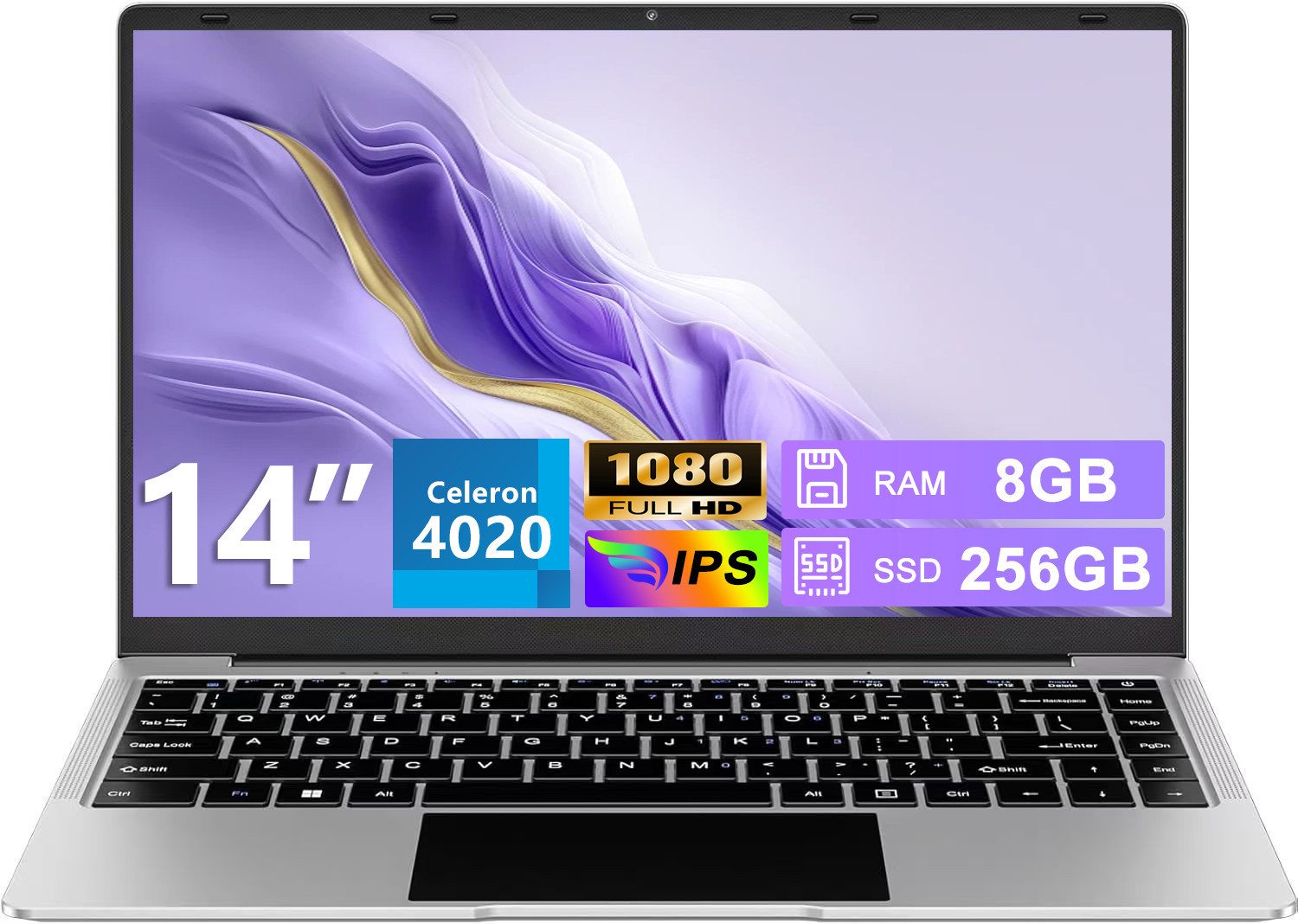 bvate B8 Laptop 14 Zoll 8GB RAM 256GB SSD 1920x1080 Notebook (35 cm/14 Zoll, Celeron N4020, Celeron N4020, 8 GB, 256 GB SSD, 180° Drehung/Low Blue Light-Zertifizierung/Deutsche Tastaturaufkleber)