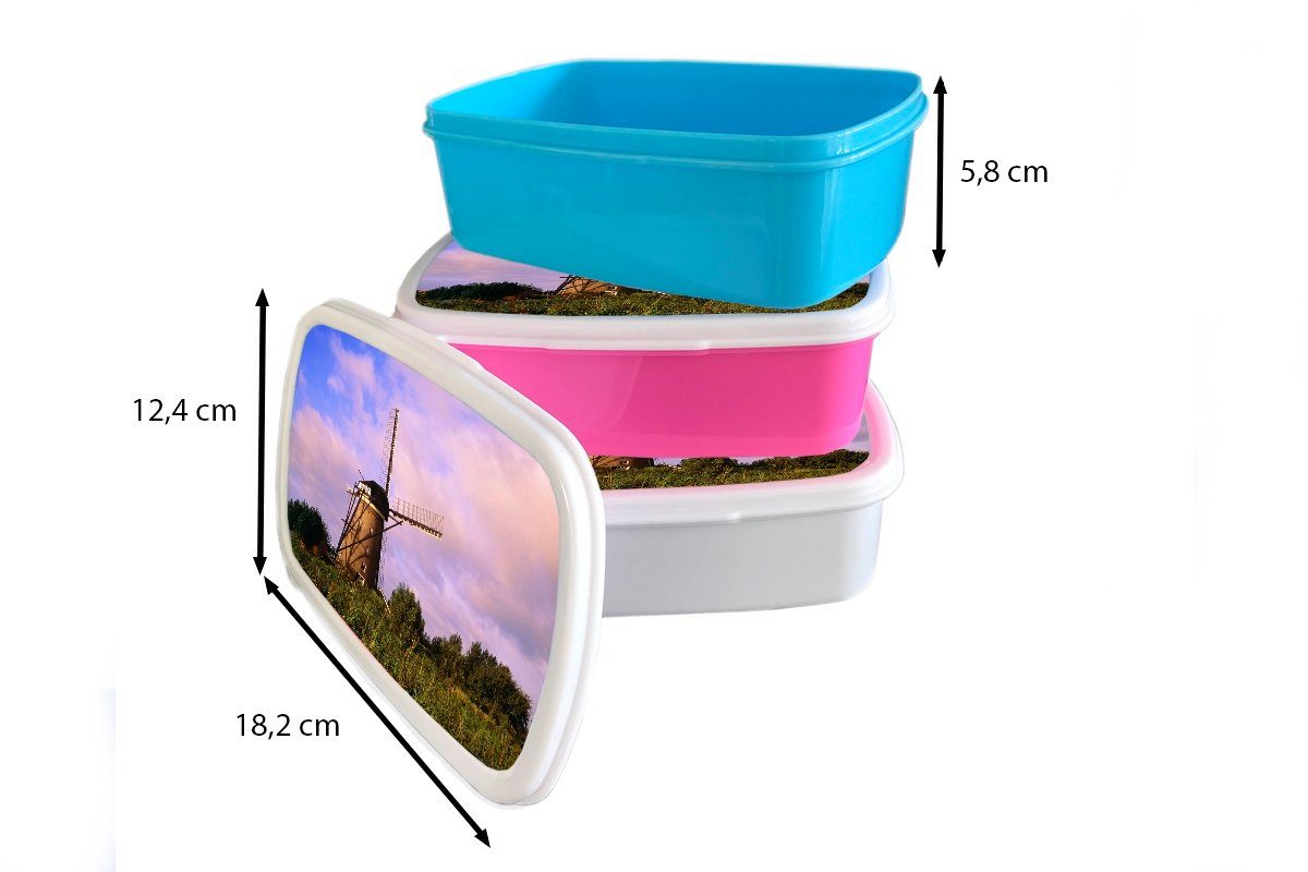 für Kinder Brotbox Jungs Brotdose, in rosa weiß für Mädchen Kinderdijk, für Mühle Lunchbox (2-tlg), Kunststoff, und und Erwachsene, MuchoWow Wolken