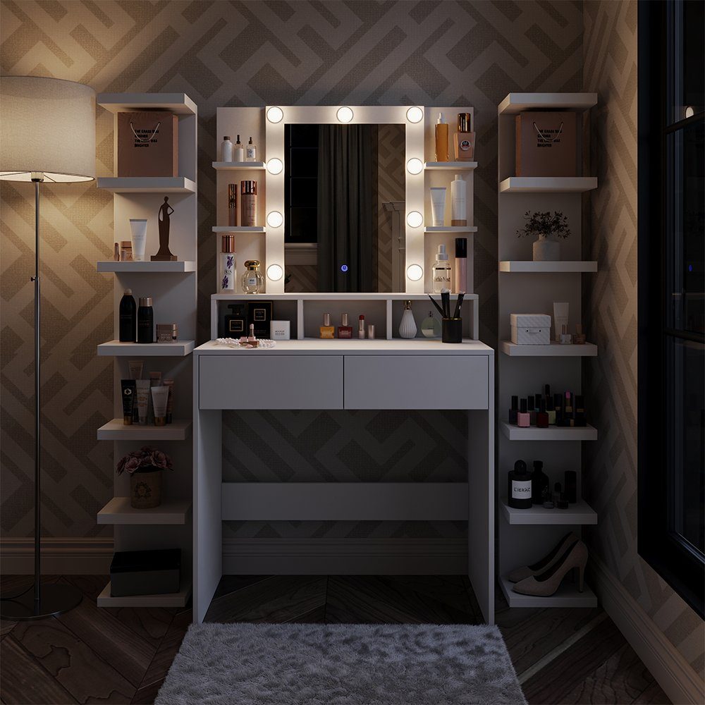 Vicco Schminktisch Taylor, Weiß, 80 cm mit LED Beleuchtung günstig online kaufen