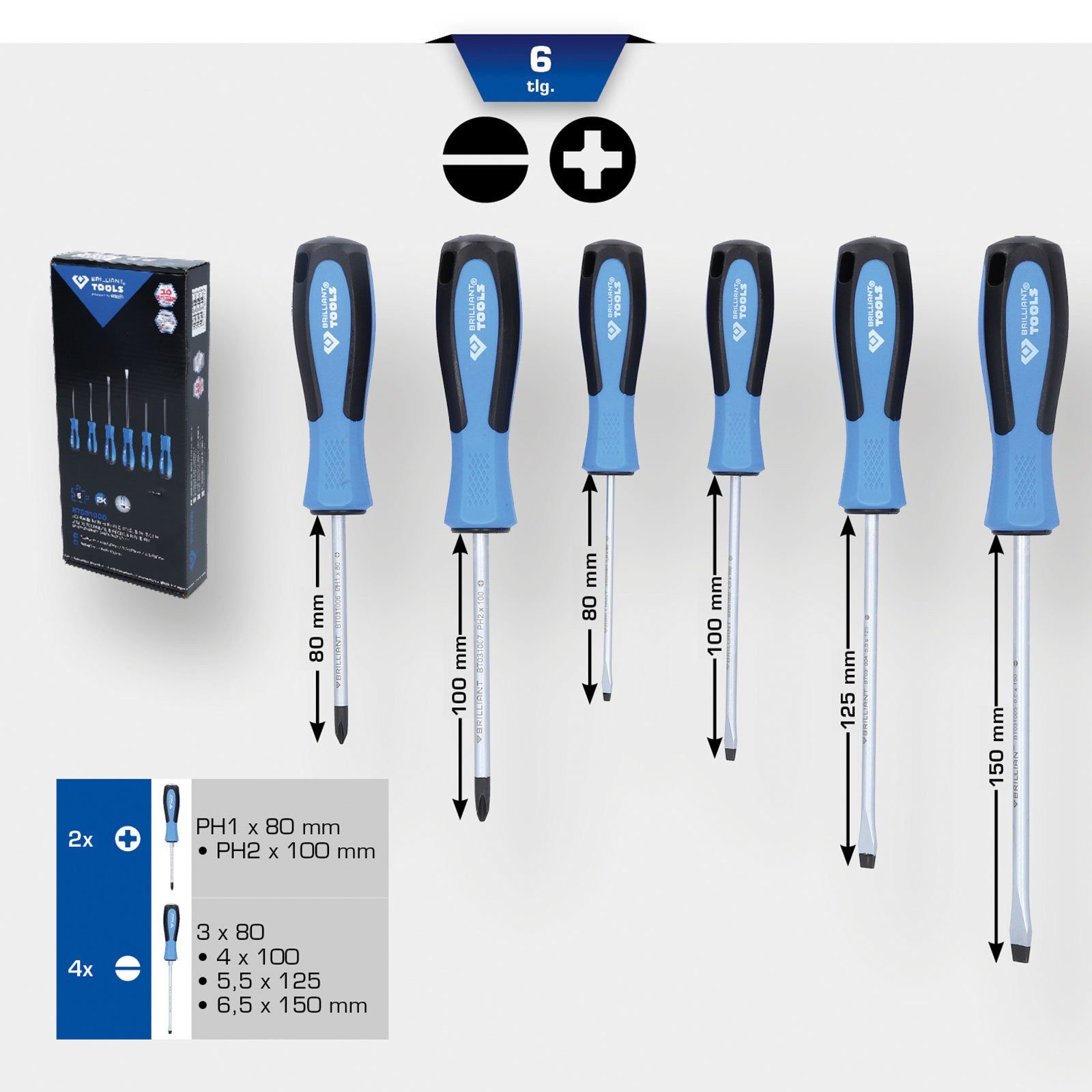 Thumbnail - Brilliant Tools Schraubendreher BRILLIANT TOOLS Schraubendreher-Satz 6tlg. Schlitz PH Phillips - ...