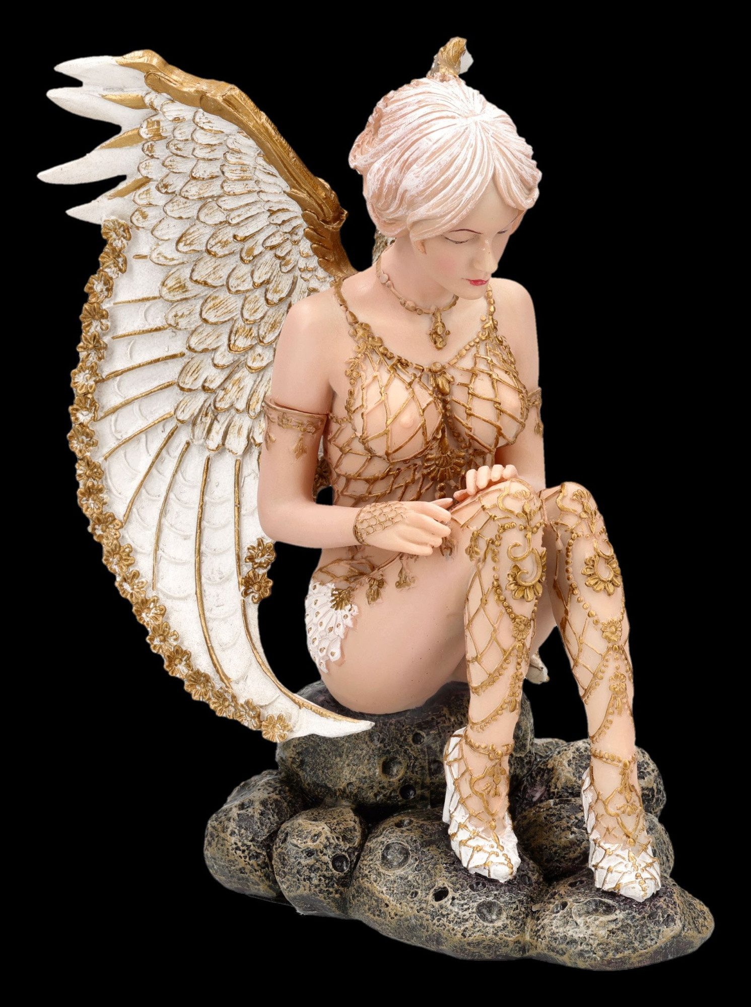 Figuren Shop GmbH Fantasy-Figur Engelsfigur Statue – Sitzender Engel Sammlerfigur Dekofigur 19 cm