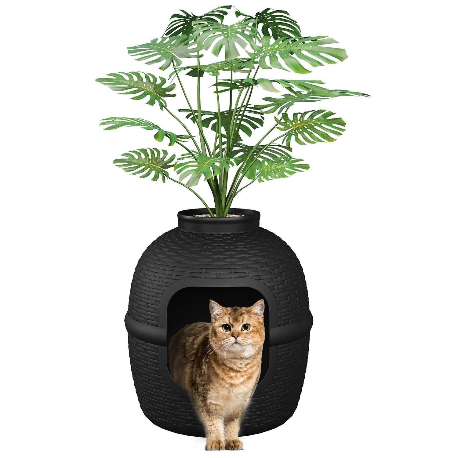 LuxusKollektion Katzentoilette Katzenklo Blumentopf XXL Schwarz Monstera