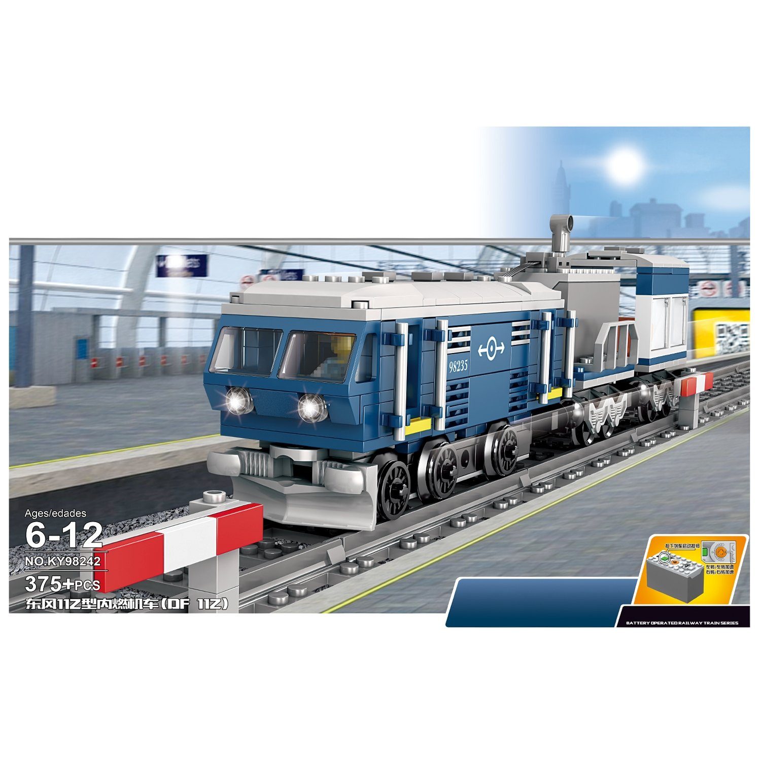 FunTomia Konstruktionsspielsteine »Elektrische Eisenbahn Zug mit Schienen -  Klemmbausteine Konstruktionsset 98220 - blau Silber«