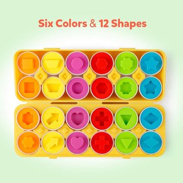 LENBEST Lernspielzeug Matching Eggs 12-TLG. Set Color & Shape Recognition Sorter Puzzle, Frühes Lernen Pädagogische Feinmotorik Montessori Geschenk