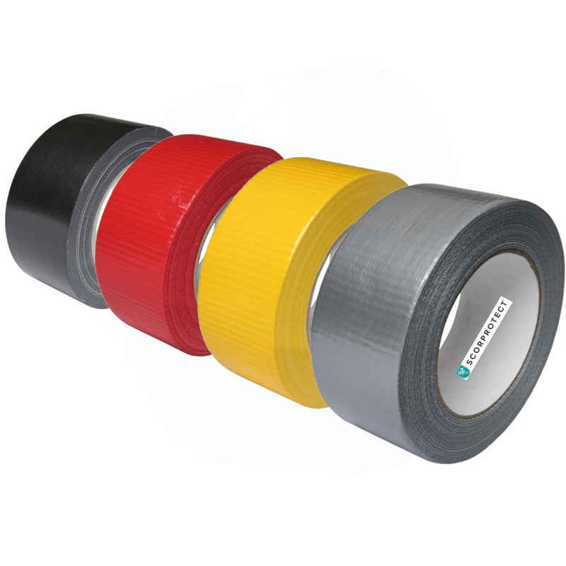 Scorprotect® Klebeband 4 farbige stark klebende Gewebeklebebänder auf Rolle 48 mm x 50